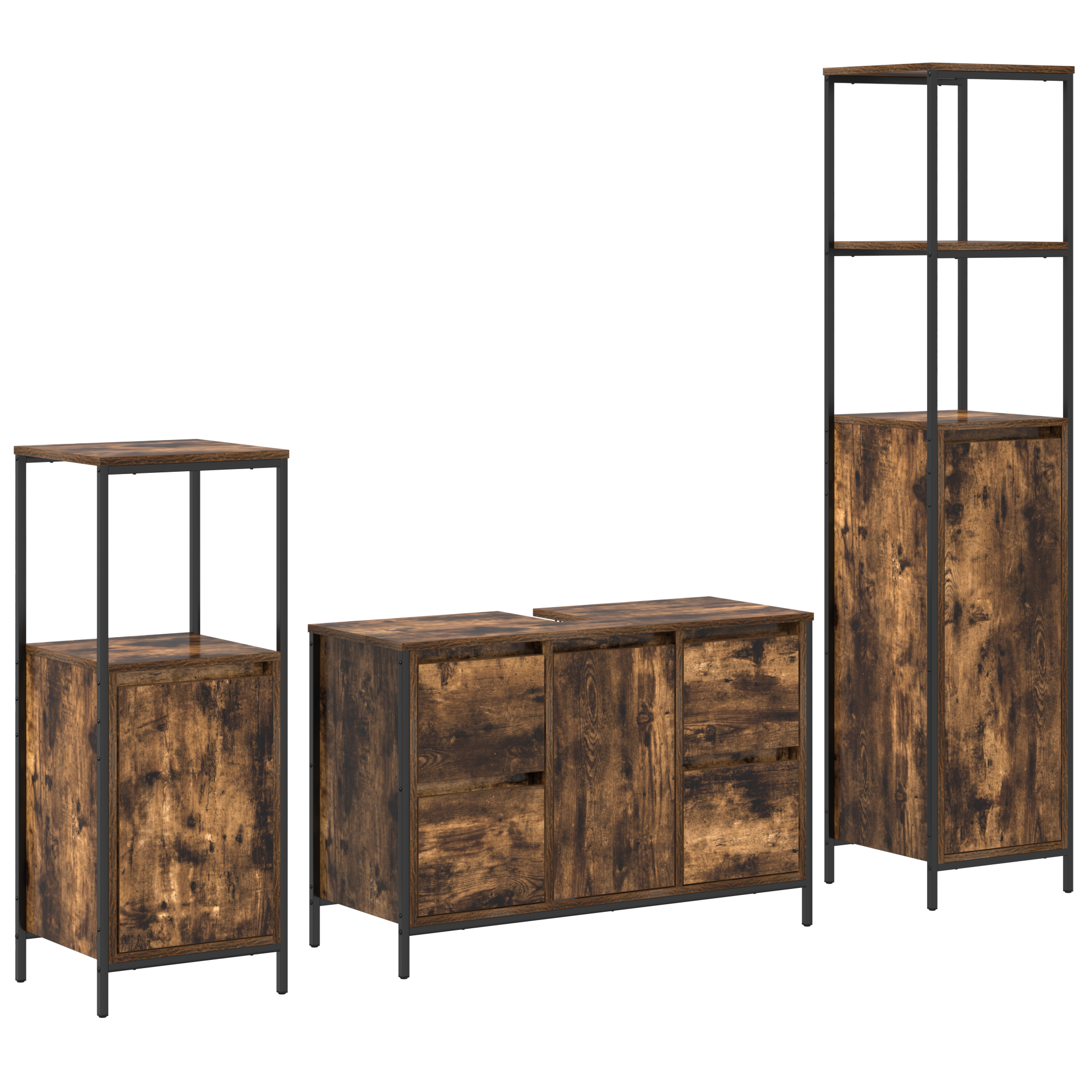 Ensemble de meubles de salle de bain 3 pièces en bois d'ingénierie chêne fumé Meubles-lavabos de salle de bains vidaXL