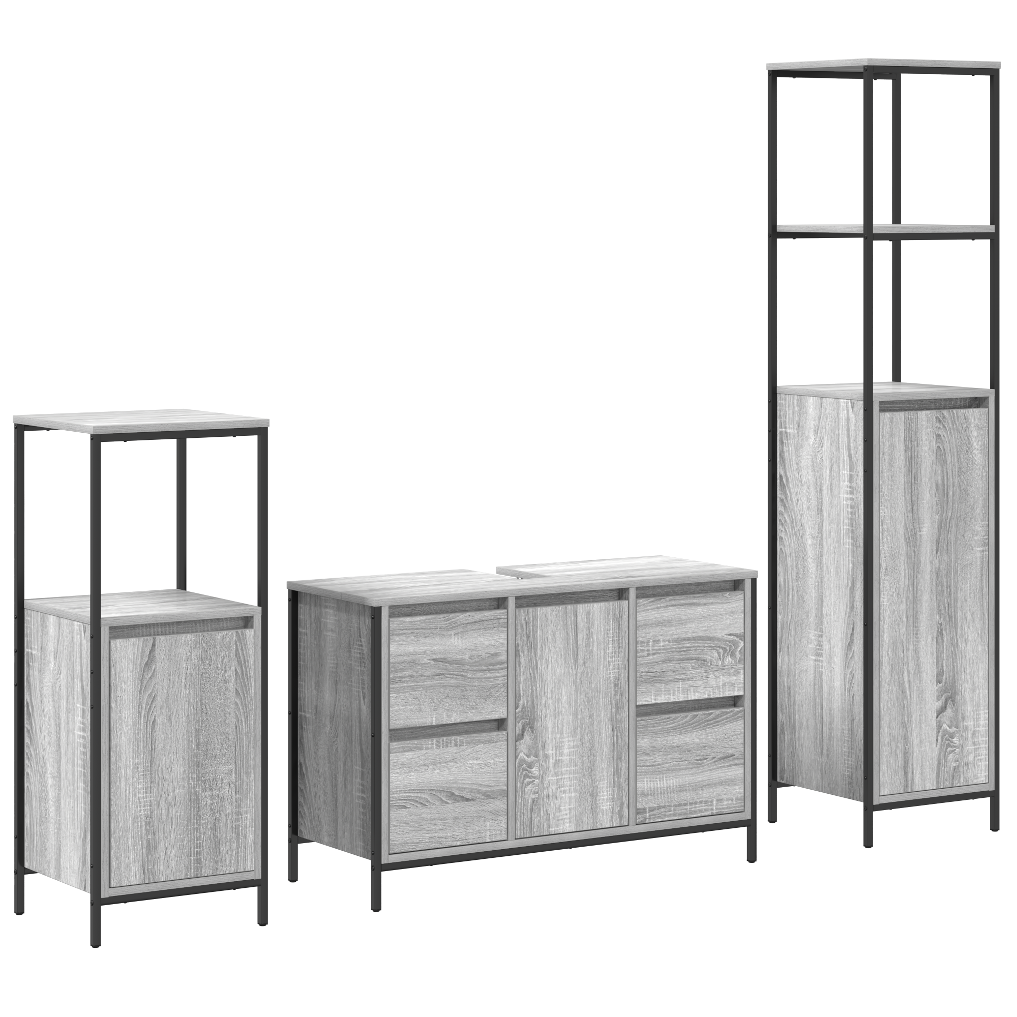 Ensemble de meubles de salle de bain 3 pièces en bois d'ingénierie gris sonoma Meubles-lavabos de salle de bains vidaXL