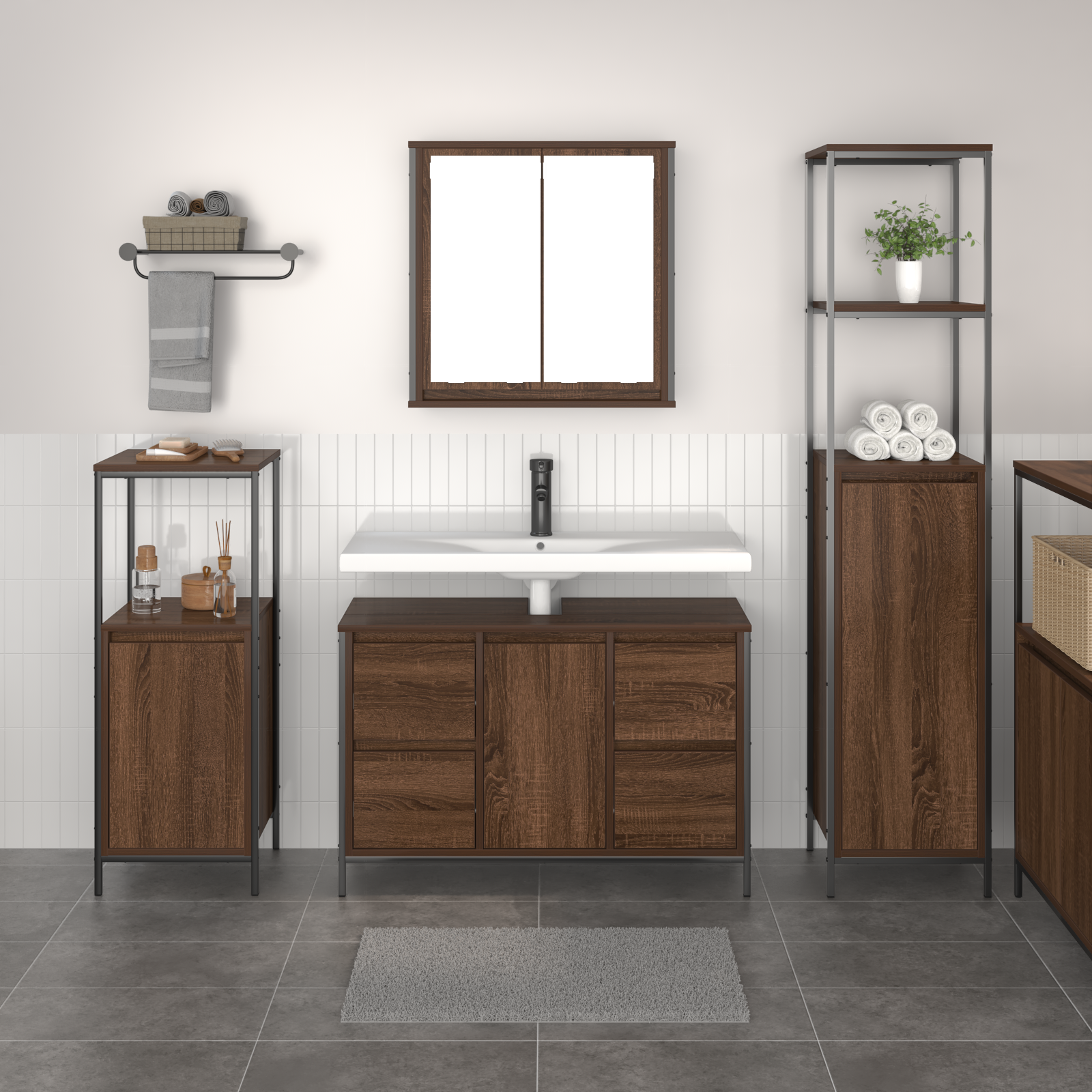 Ensemble meubles salle de bain 3 pièces - Bois d'ingénierie chêne brun Meubles-lavabos de salle de bains vidaXL