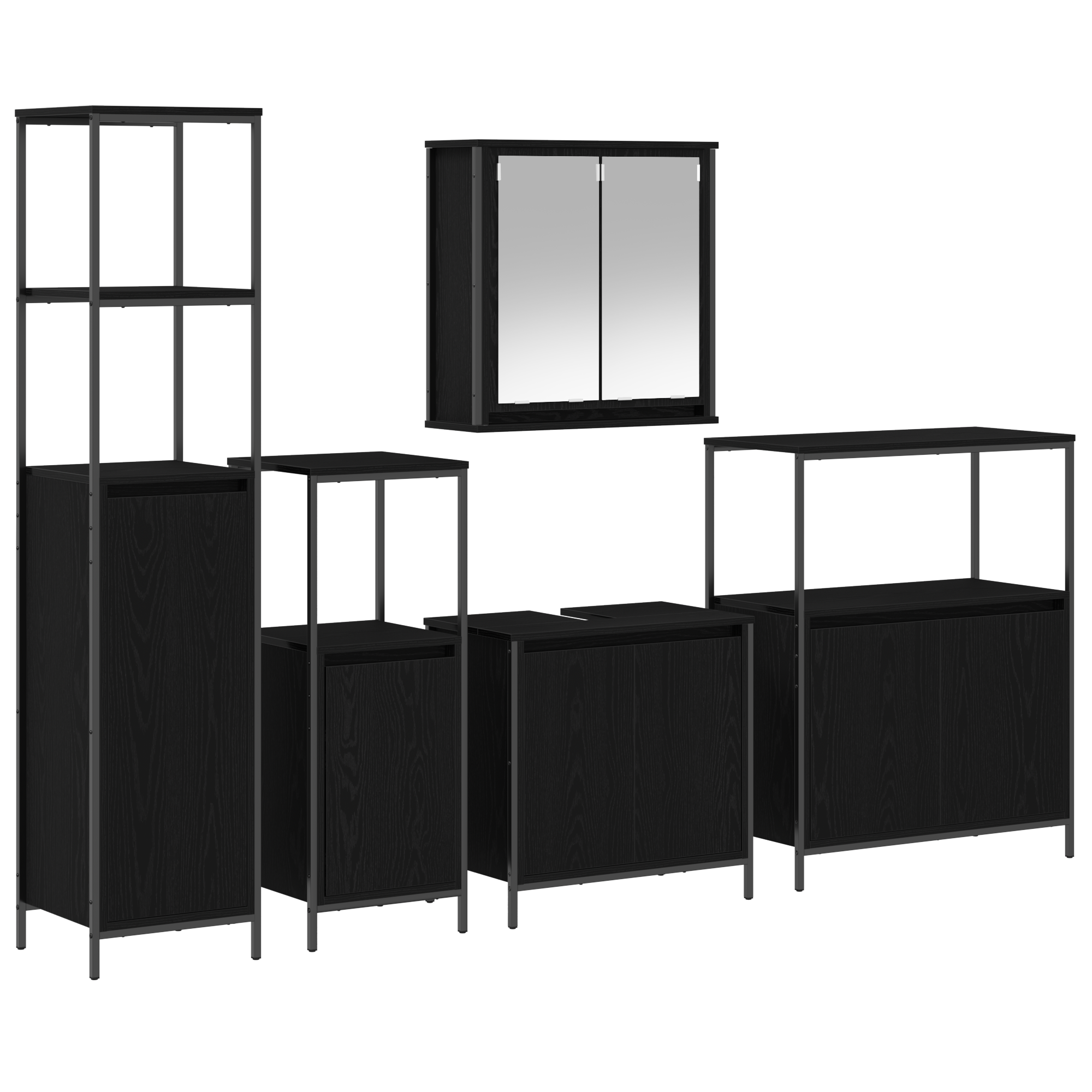 Ensemble de meubles de salle de bain 5 pièces en bois d'ingénierie chêne noir Meubles-lavabos de salle de bains vidaXL