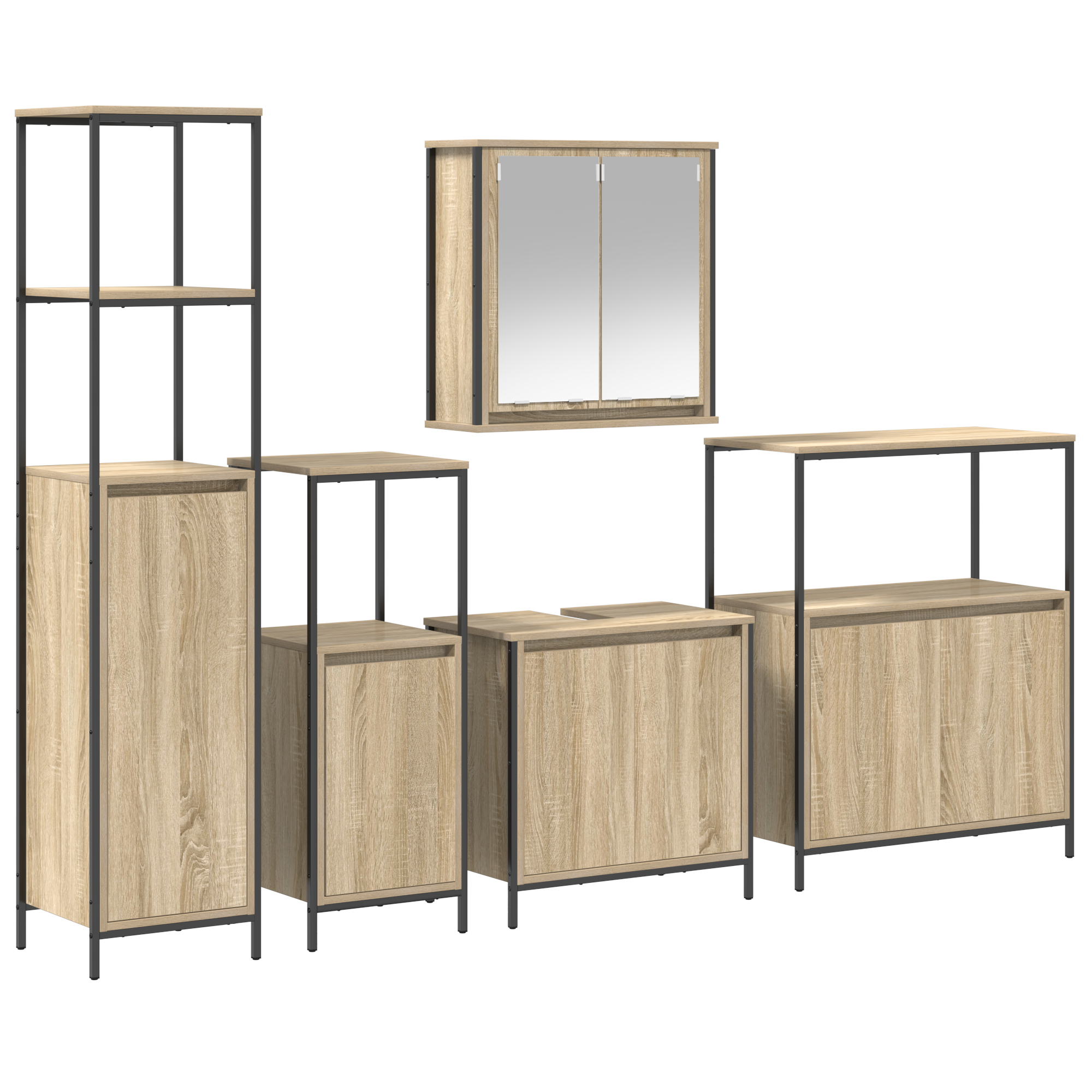 Ensemble de 5 meubles de salle de bain en bois d'ingénierie chêne Sonoma Meubles-lavabos de salle de bains vidaXL