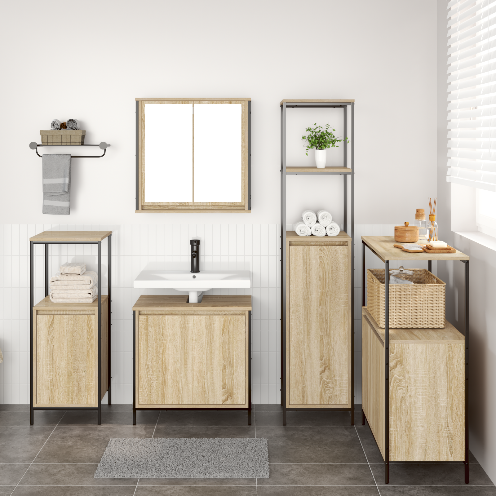 Ensemble de 5 meubles de salle de bain en bois d'ingénierie chêne Sonoma Meubles-lavabos de salle de bains vidaXL