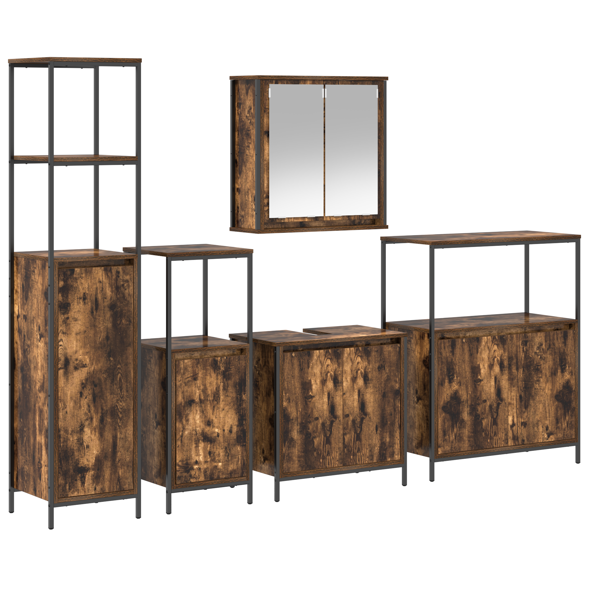 Ensemble de meubles de salle de bain 5 pièces en bois d'ingénierie chêne fumé Meubles-lavabos de salle de bains vidaXL