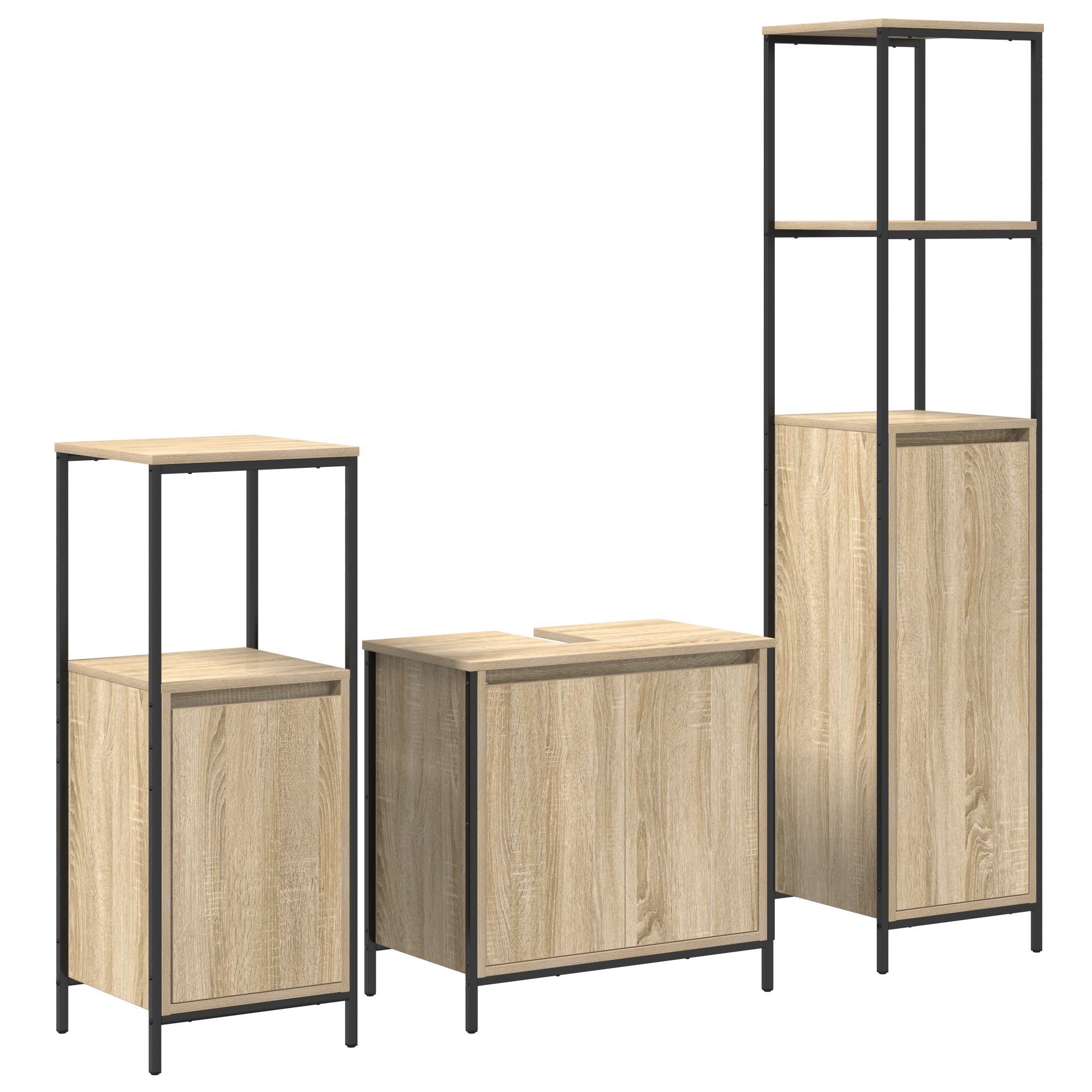 Ensemble de meubles de salle de bain 3 pièces Chêne Sonoma Bois d'ingénierie Meubles-lavabos de salle de bains vidaXL