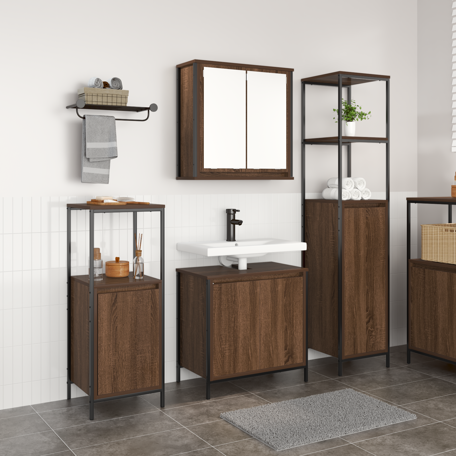 Ensemble de meubles de salle de bain en 3 pièces en bois d'ingénierie chêne brun Meubles-lavabos de salle de bains vidaXL