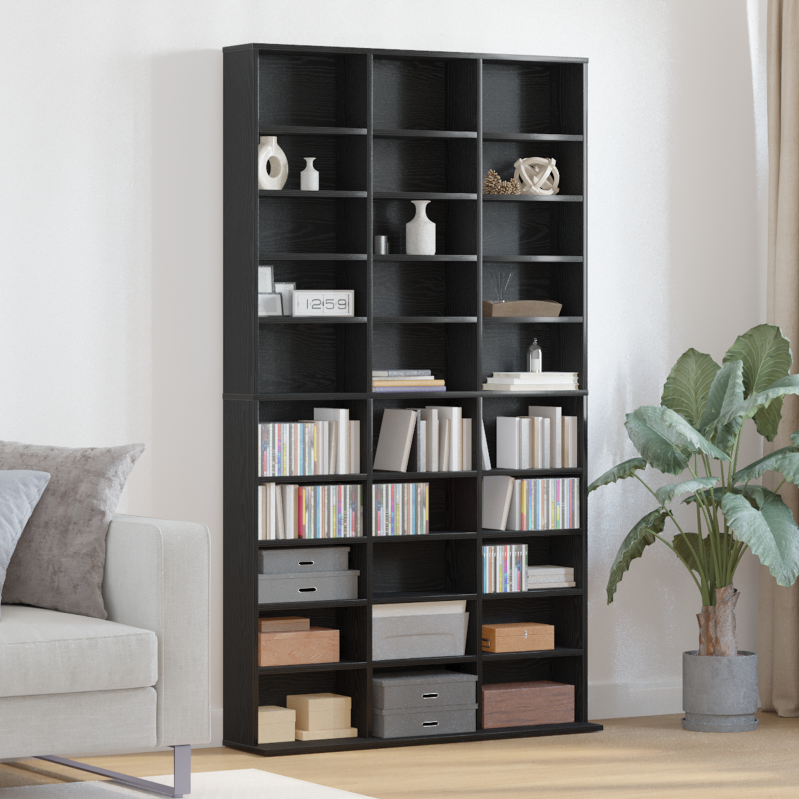 Armoire CD vidaXL en chêne noir 101x23x177,5 cm en bois d'ingénierie Fixations & meubles de rangement multimédia vidaXL