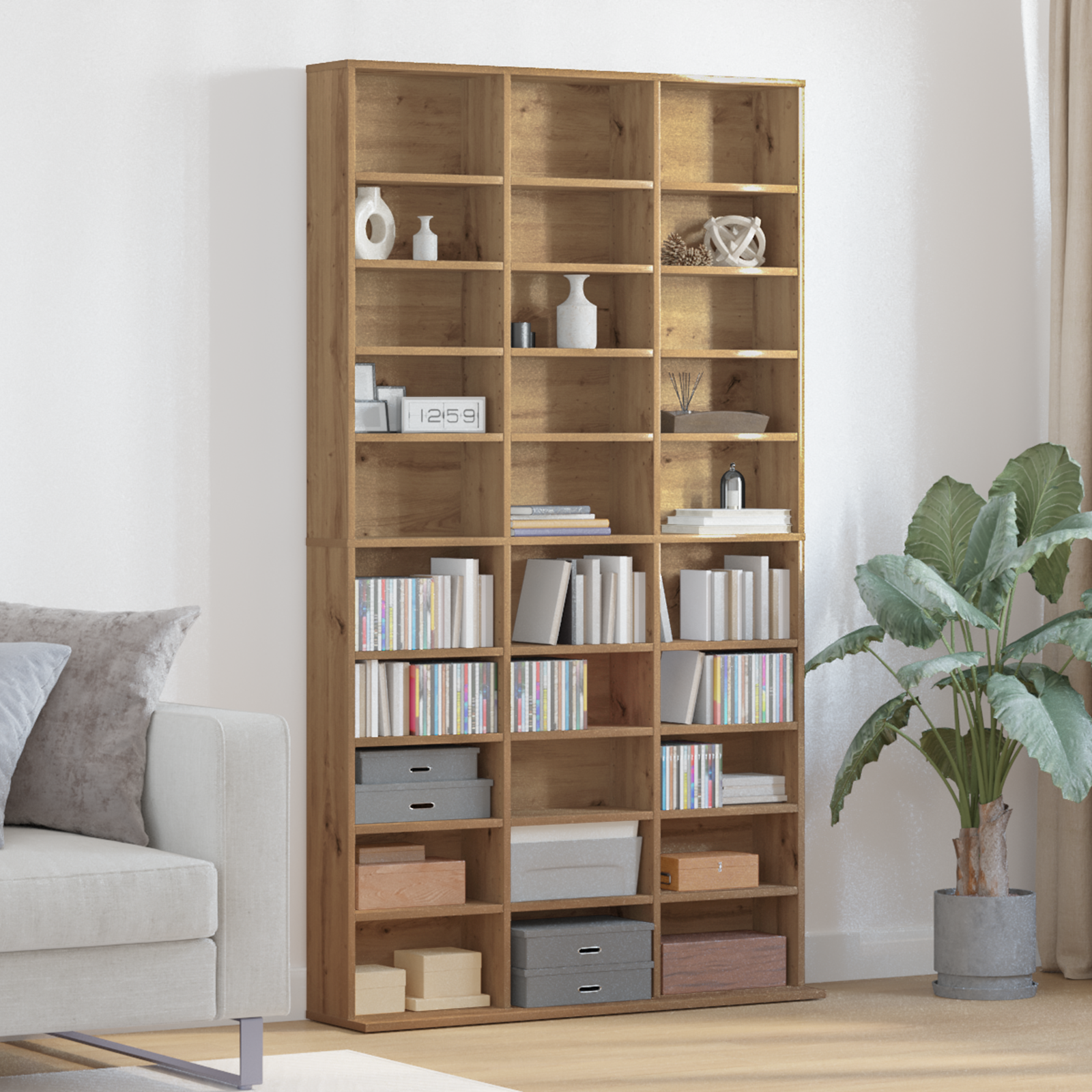 meuble CD en chêne artisanal - 101x23x177.5 cm en bois d'ingénierie Fixations & meubles de rangement multimédia vidaXL