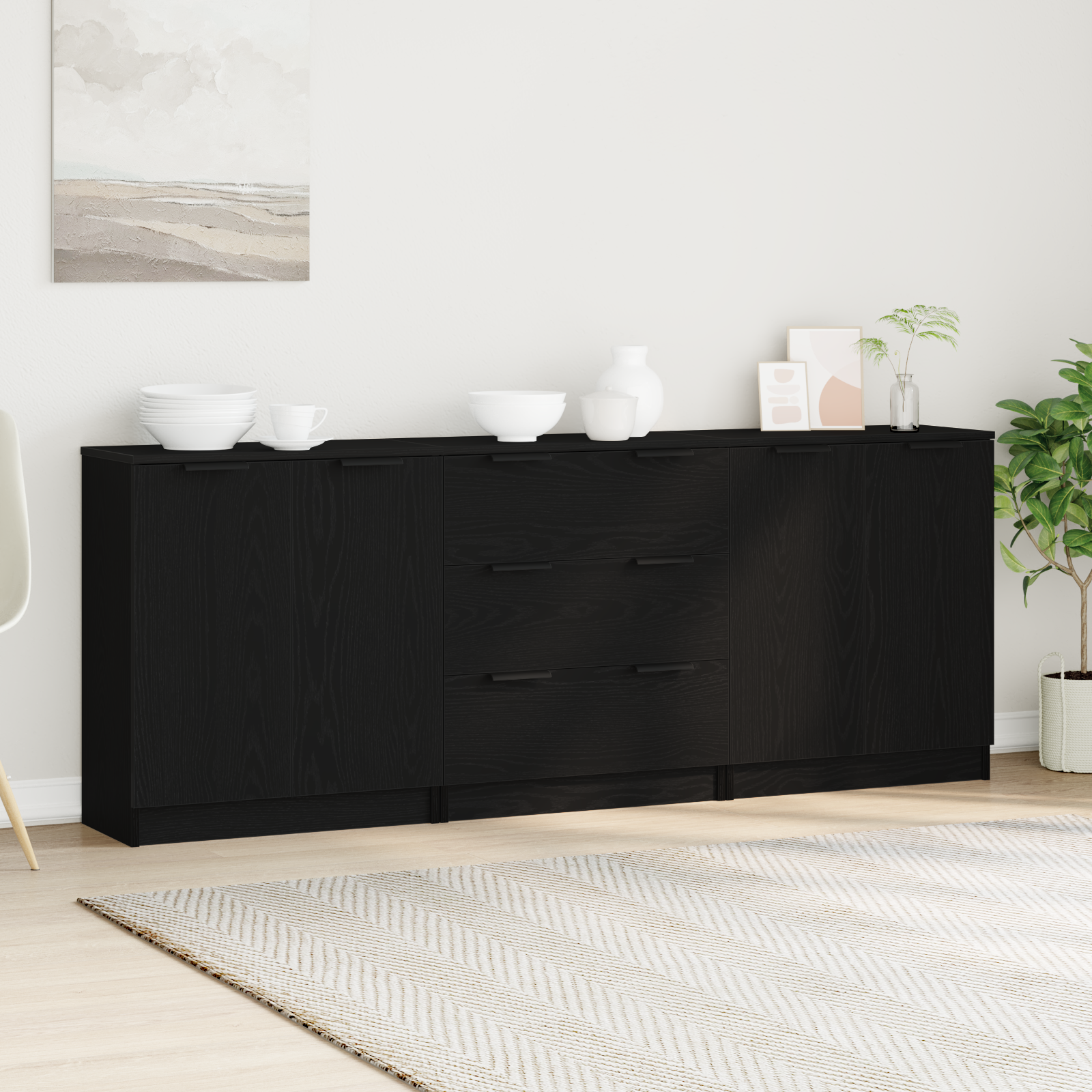 Buffet 3 pc Chêne noir 180 x 30 x 70 cm Bois d'ingénierie - XIOS