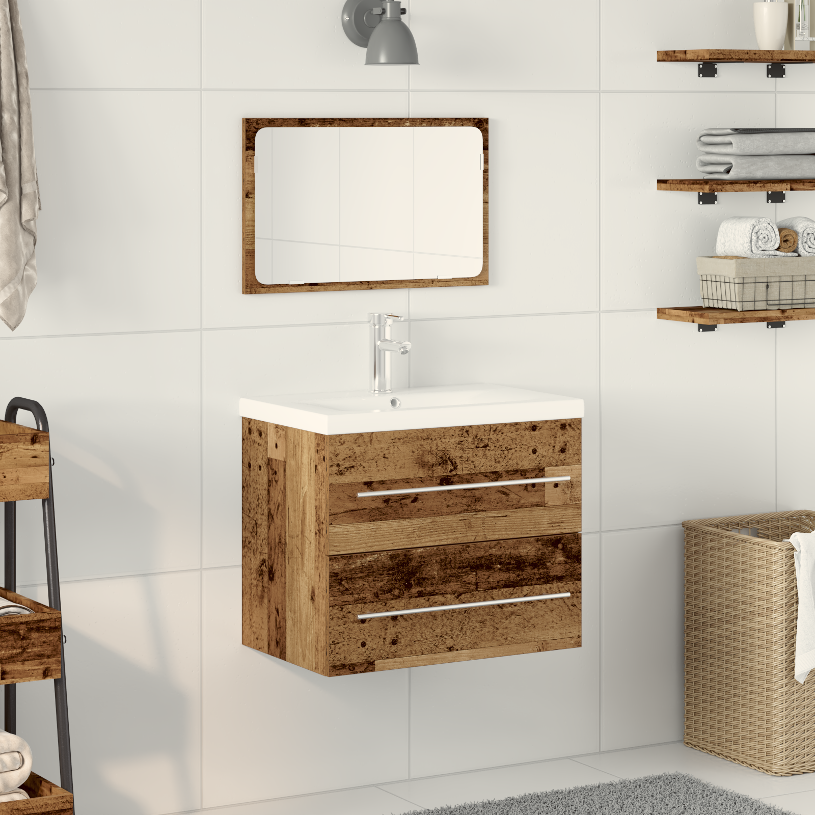 Meuble de Salle de Bain avec Lavabo Intégré Bois Ancien Bois Ingénierie Meubles-lavabos de salle de bains vidaXL