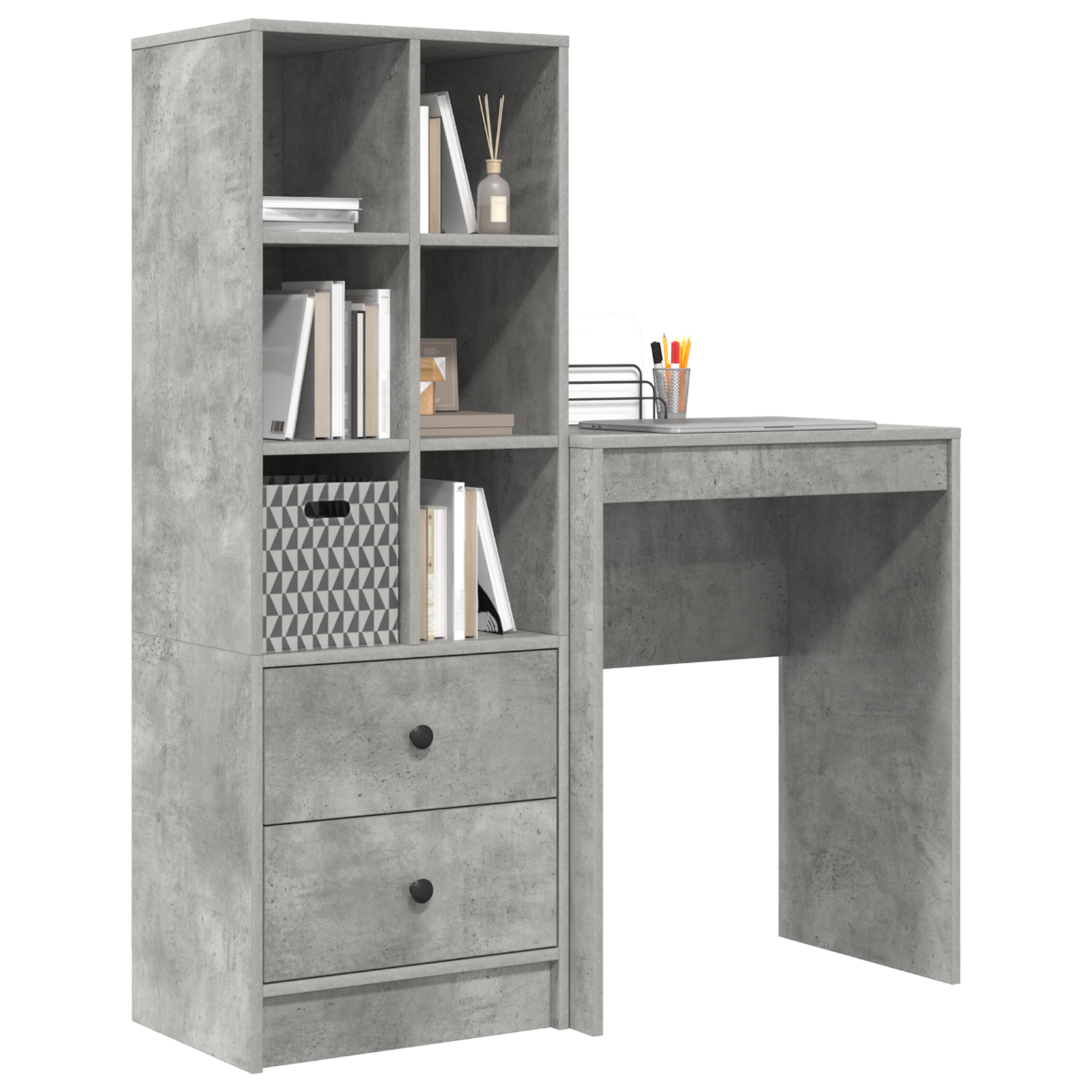 Bureau avec tiroir avec étagère avec stockage 2 pcs Gris béton - XIOS