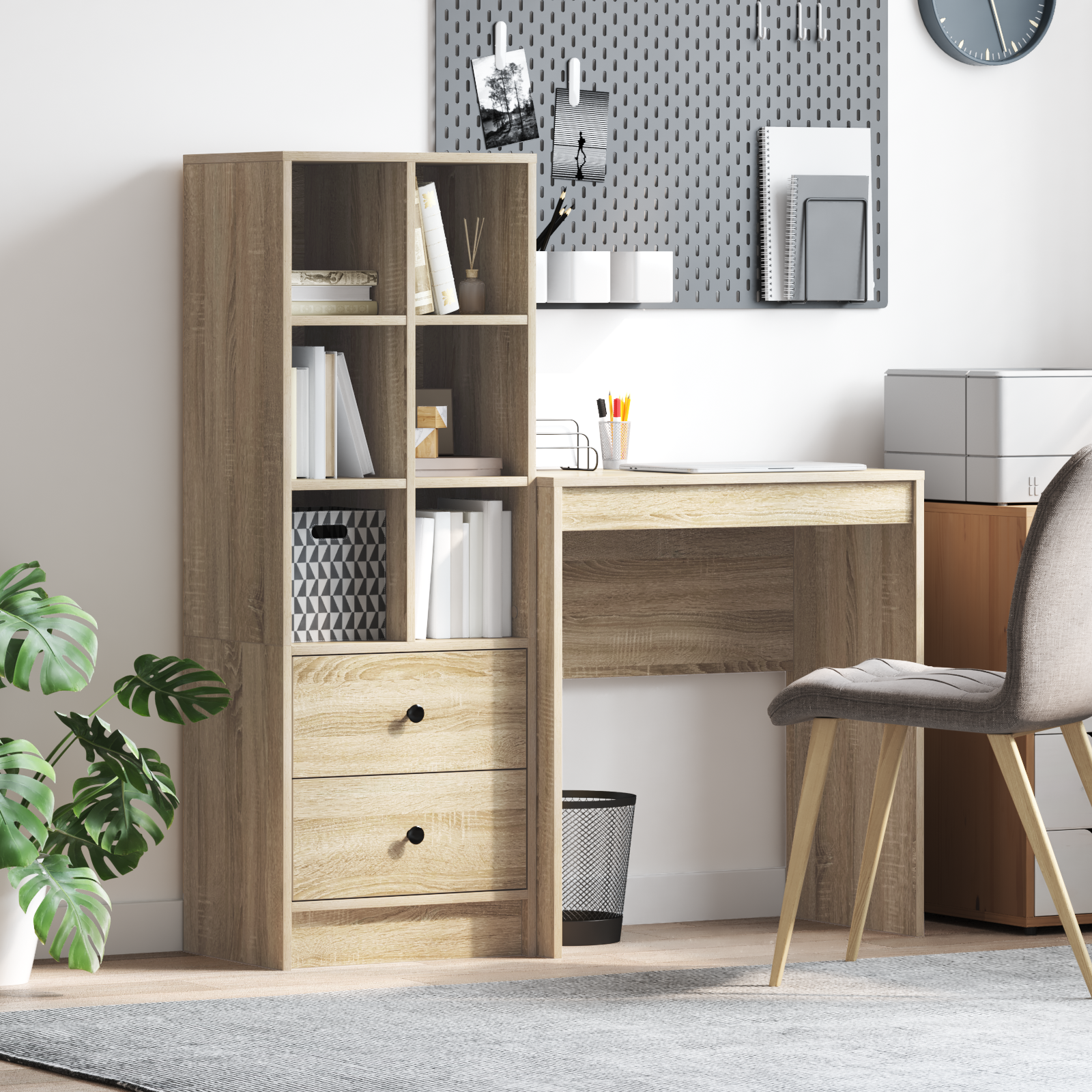 Bureau avec tiroir avec étagère 2 pcs Chêne Sonoma - XIOS