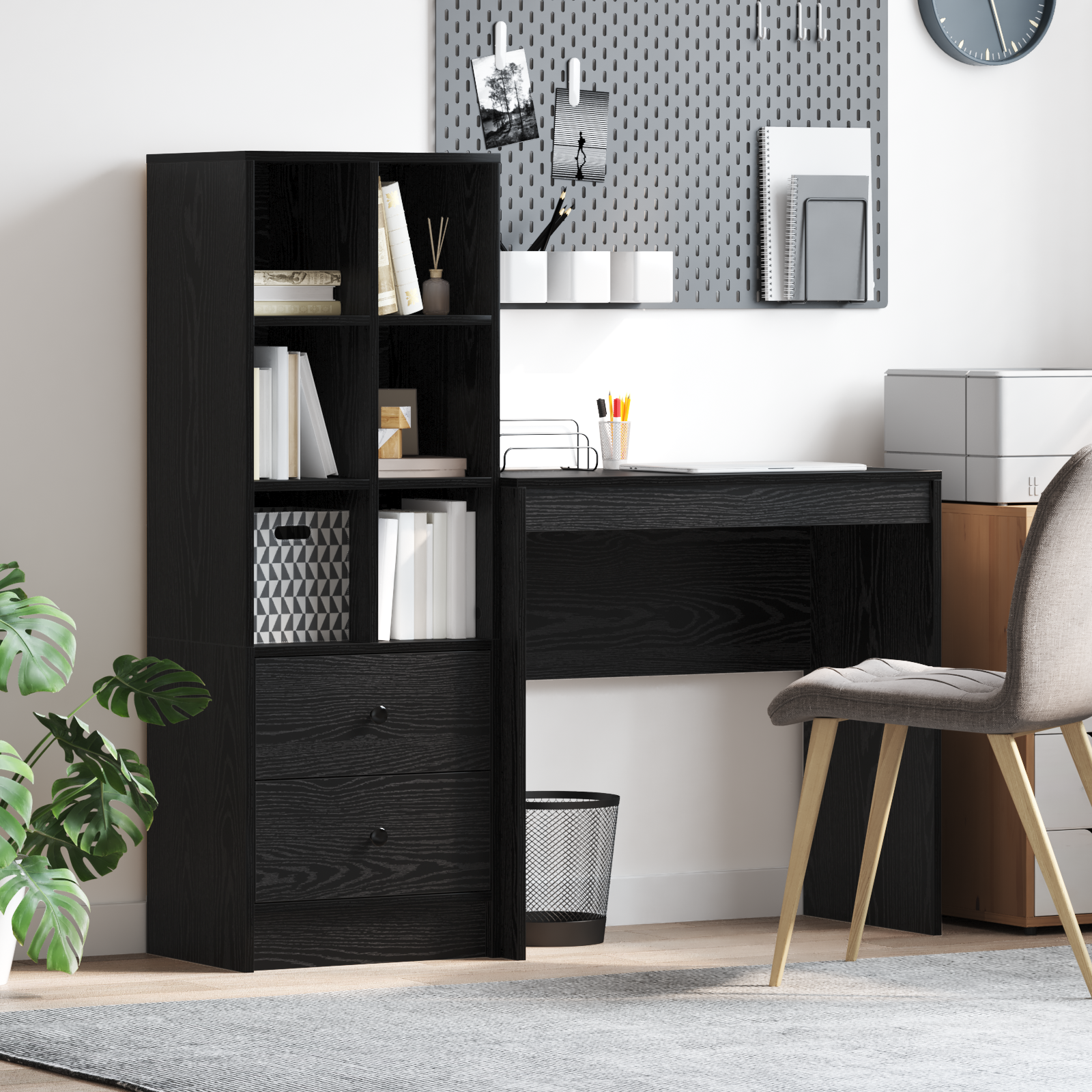 Bureau avec tiroir avec étagère avec stockage 2 pcs Chêne noir - XIOS
