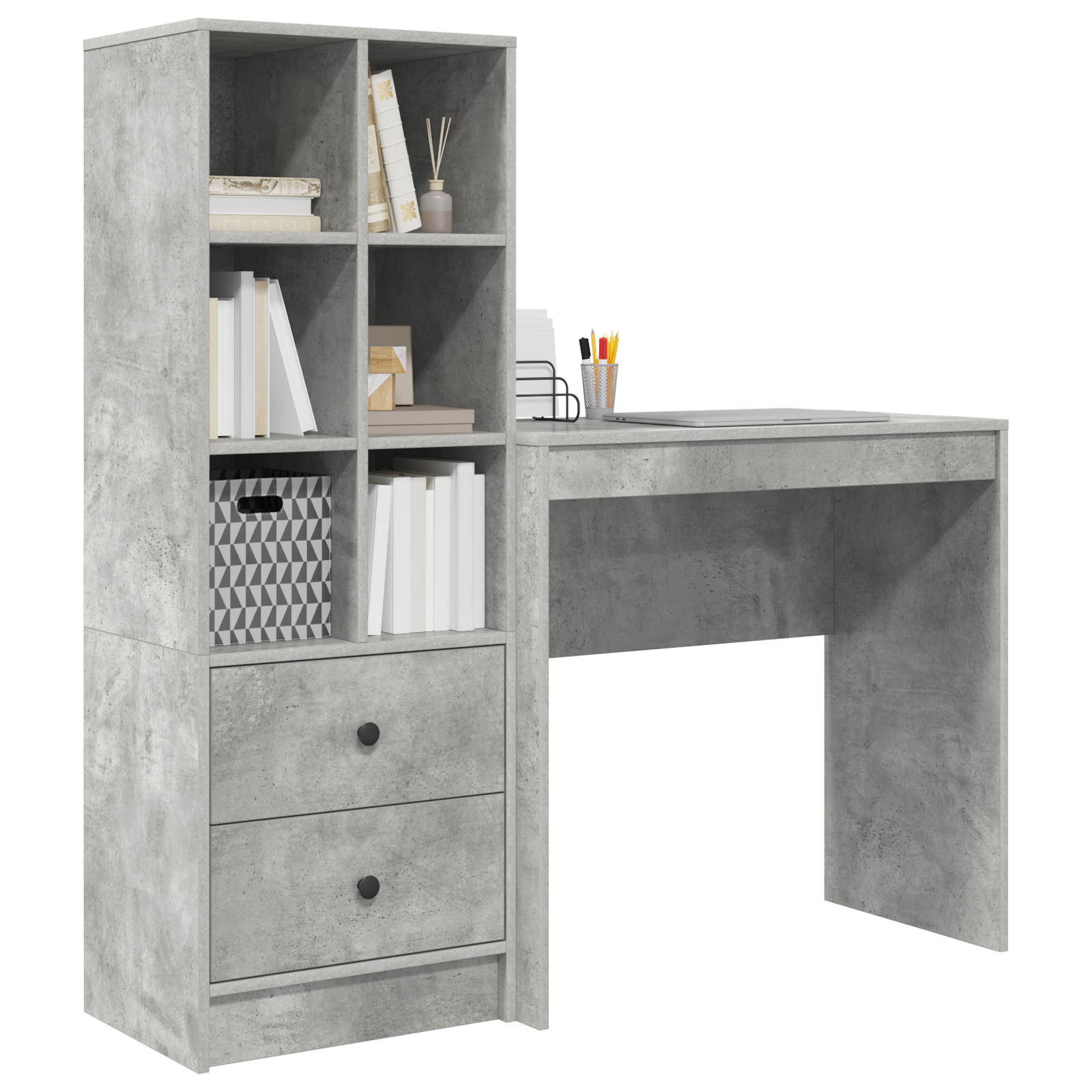 Bureau avec tiroir avec étagère avec stockage 2 pcs Gris béton - XIOS