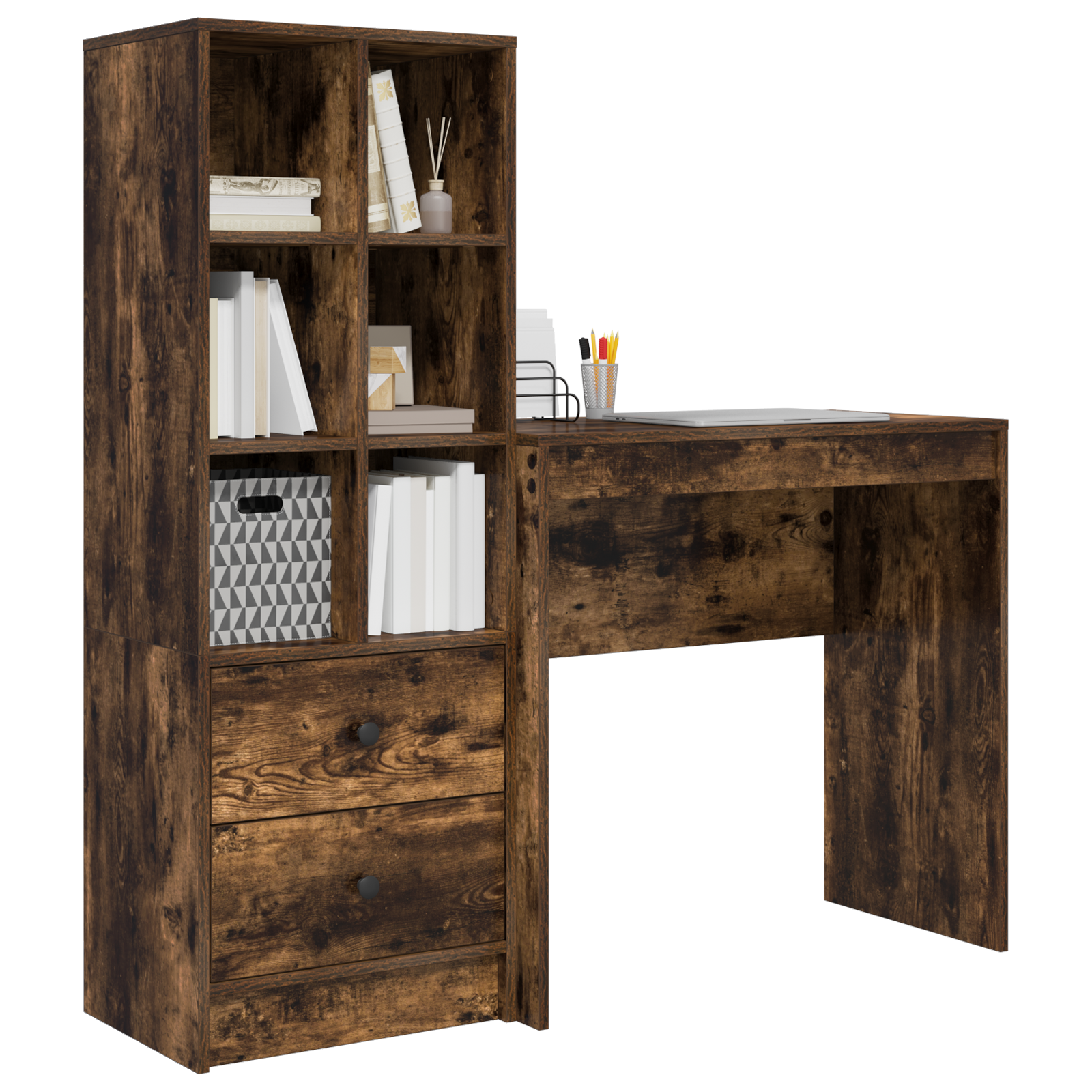 Bureau avec tiroir avec étagère avec stockage 2 pcs Chêne fumé - XIOS
