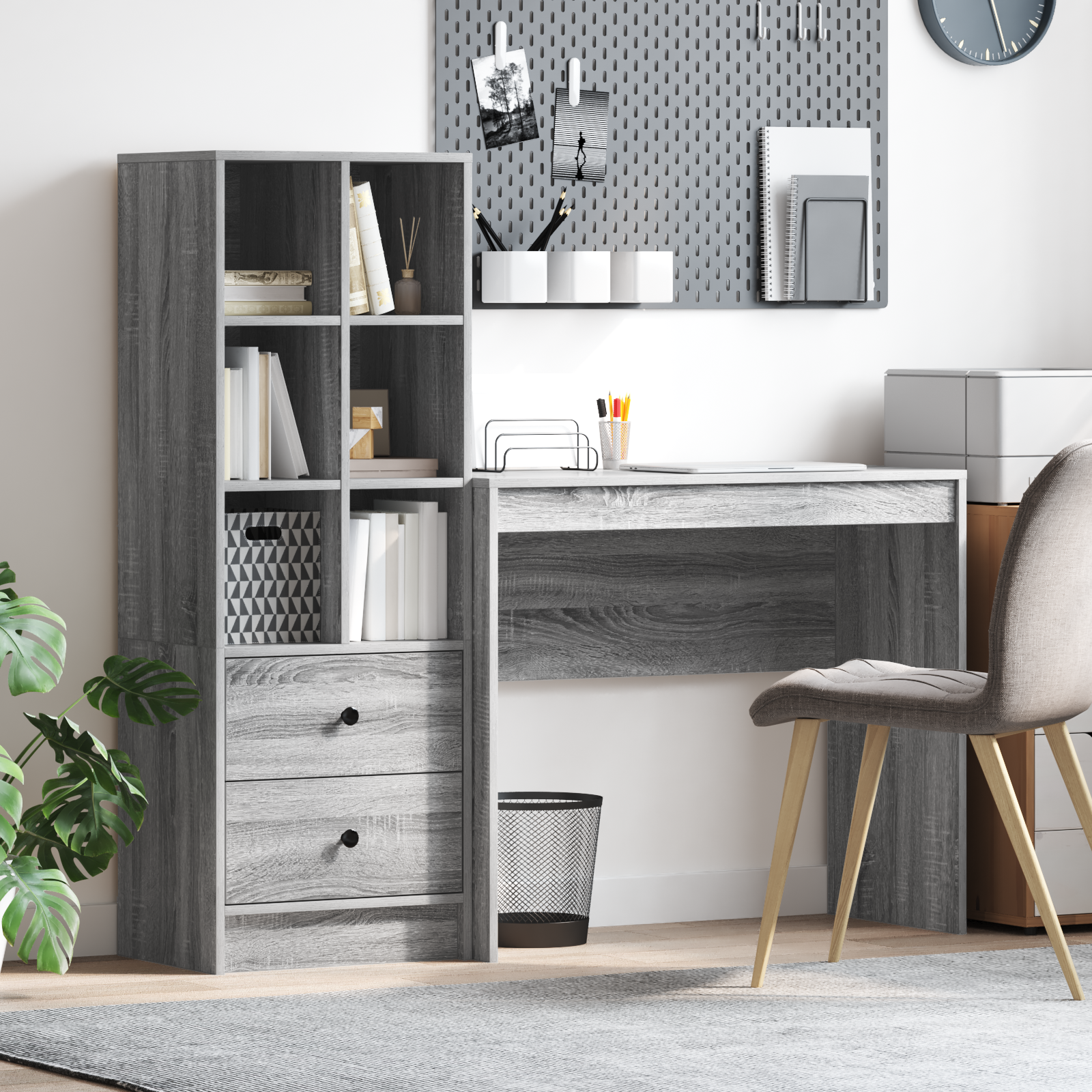 Bureau avec tiroir avec étagère avec stockage 2 pcs Gris Sonoma - XIOS