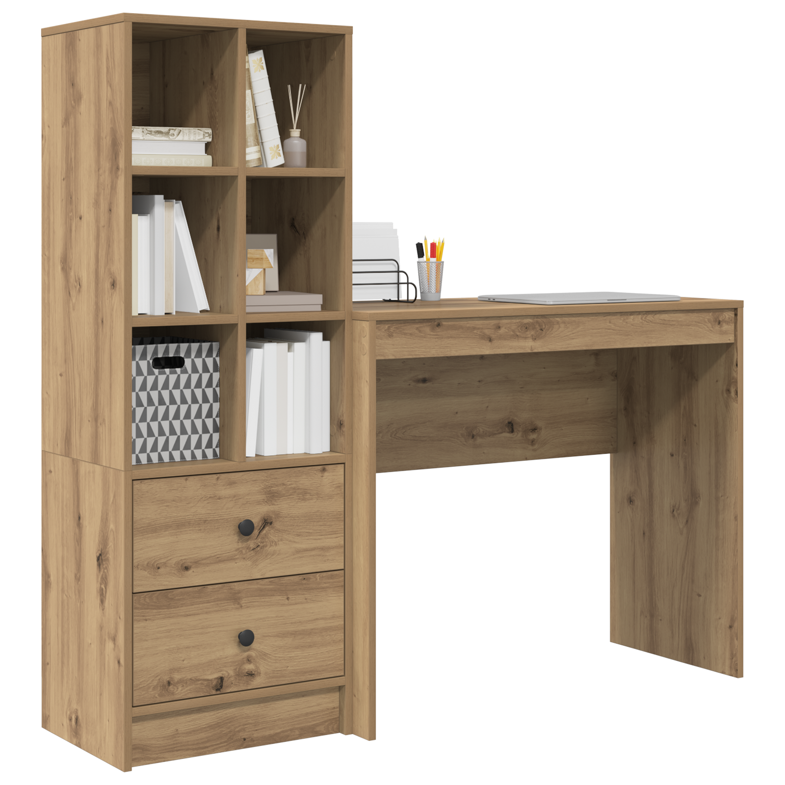 Bureau avec tiroir avec étagère 2 pcs Chêne artisanal - XIOS