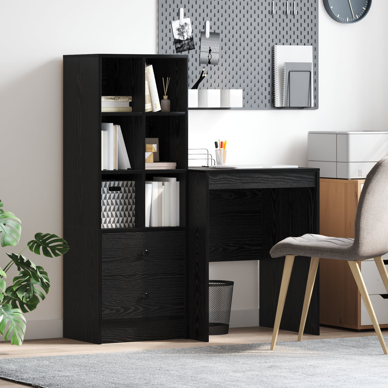 Bureau avec tiroir avec étagère avec stockage 2 pcs Chêne noir - XIOS