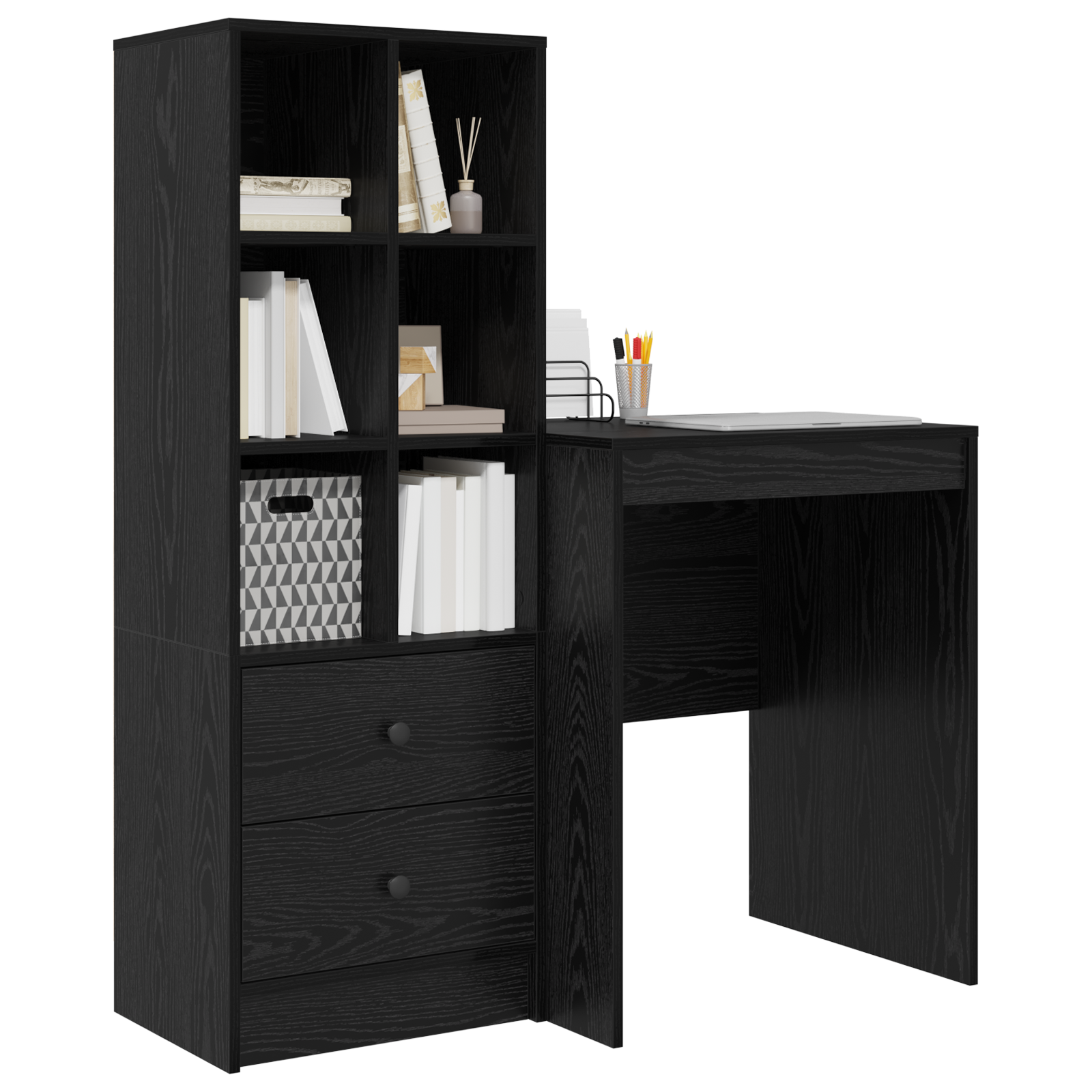 Bureau avec tiroir avec étagère avec stockage 2 pcs Chêne noir - XIOS