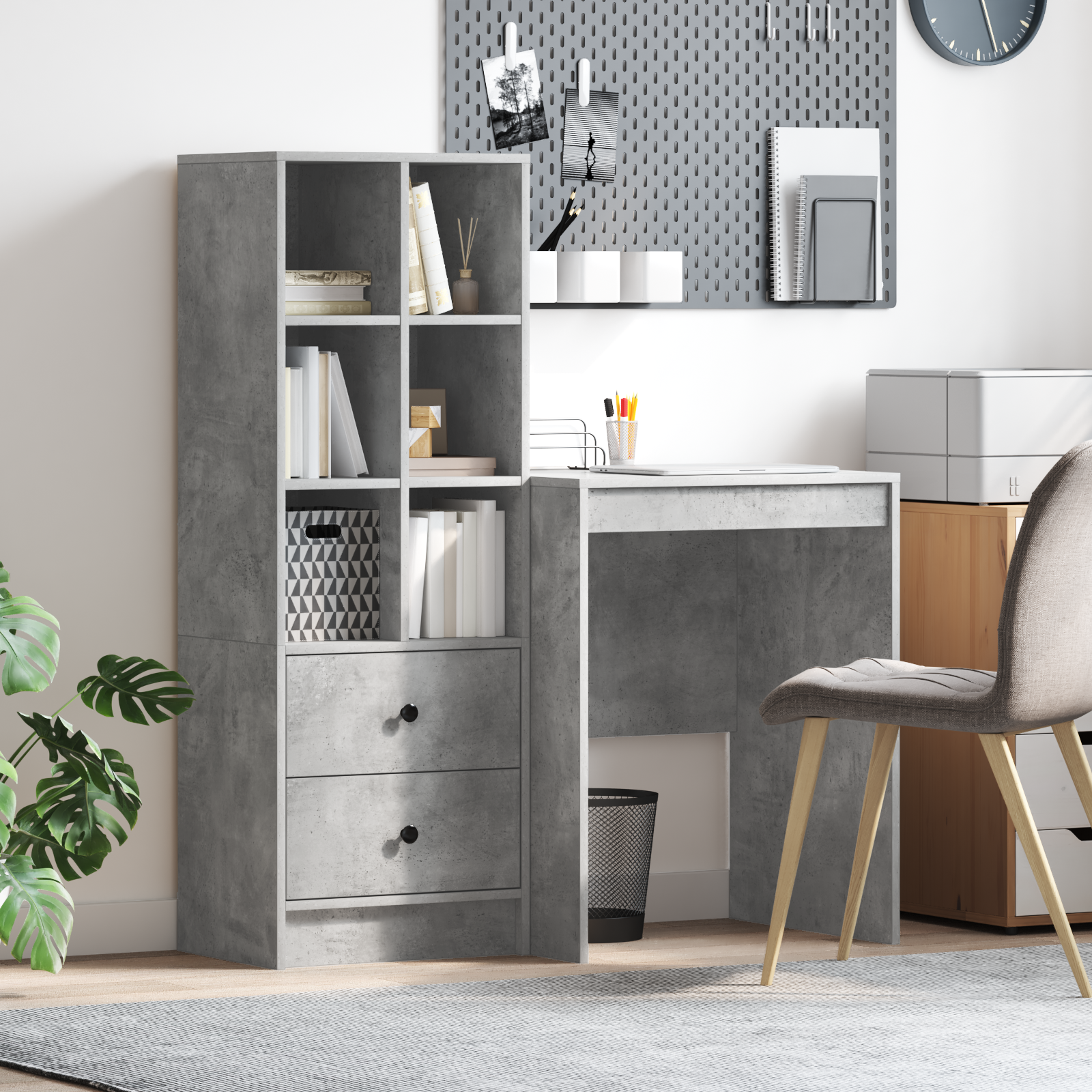 Bureau avec tiroir avec étagère avec stockage 2 pcs Gris béton - XIOS