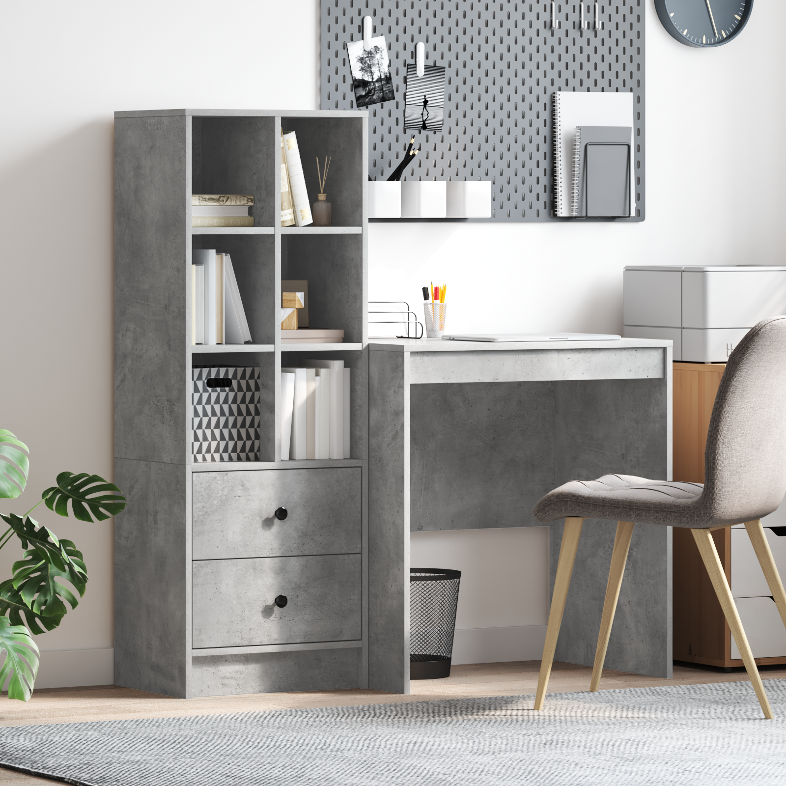 Bureau avec tiroir avec étagère avec stockage 2 pcs Gris béton - XIOS