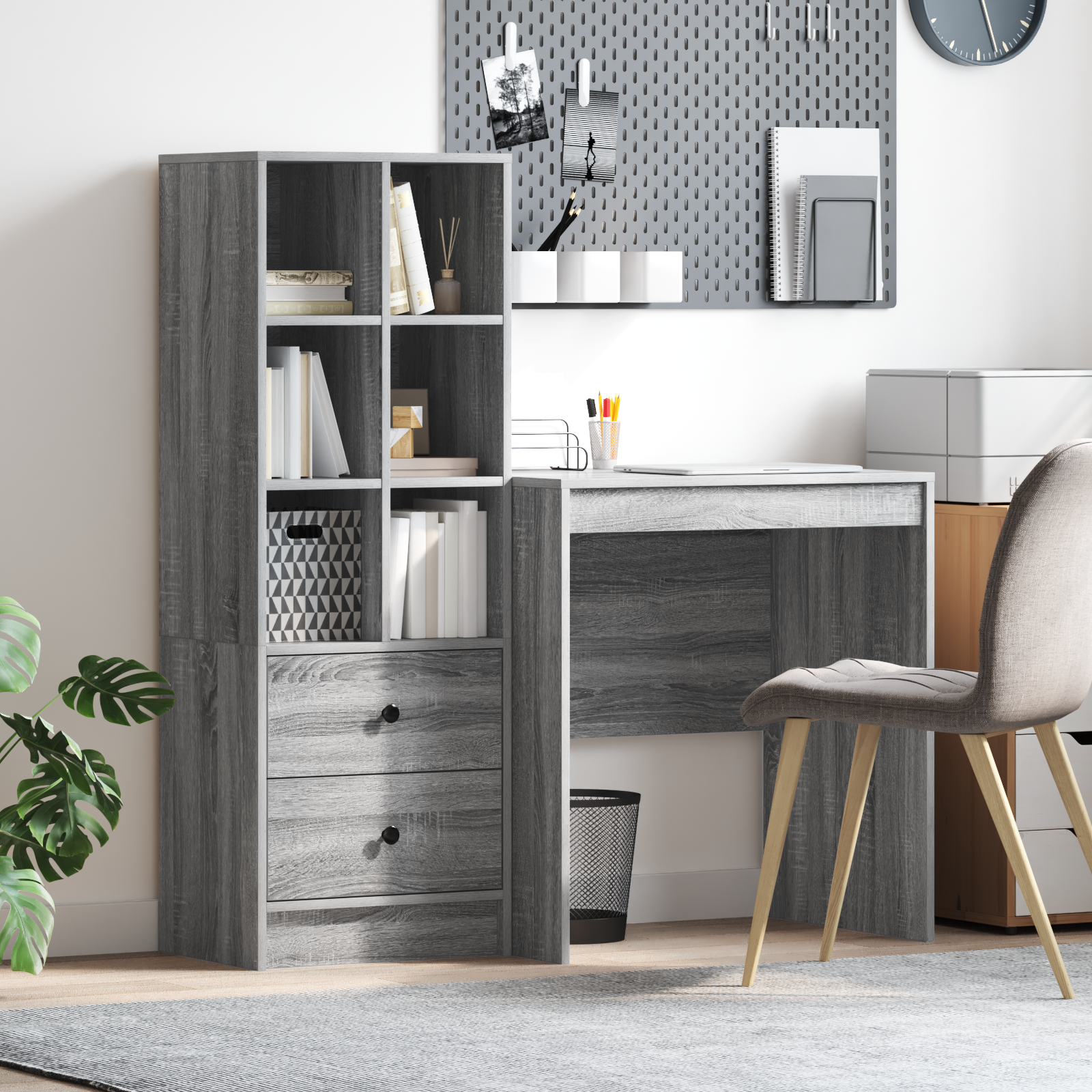 Bureau avec tiroir avec étagère avec stockage 2 pcs Gris Sonoma - XIOS