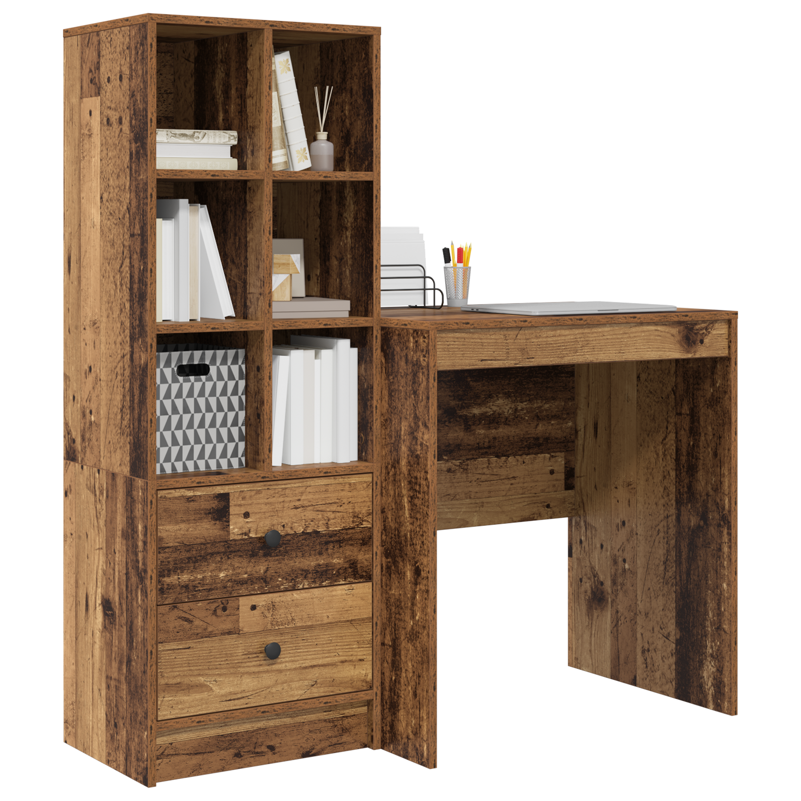 Bureau avec tiroir avec étagère avec stockage 2 pcs Bois ancien - XIOS