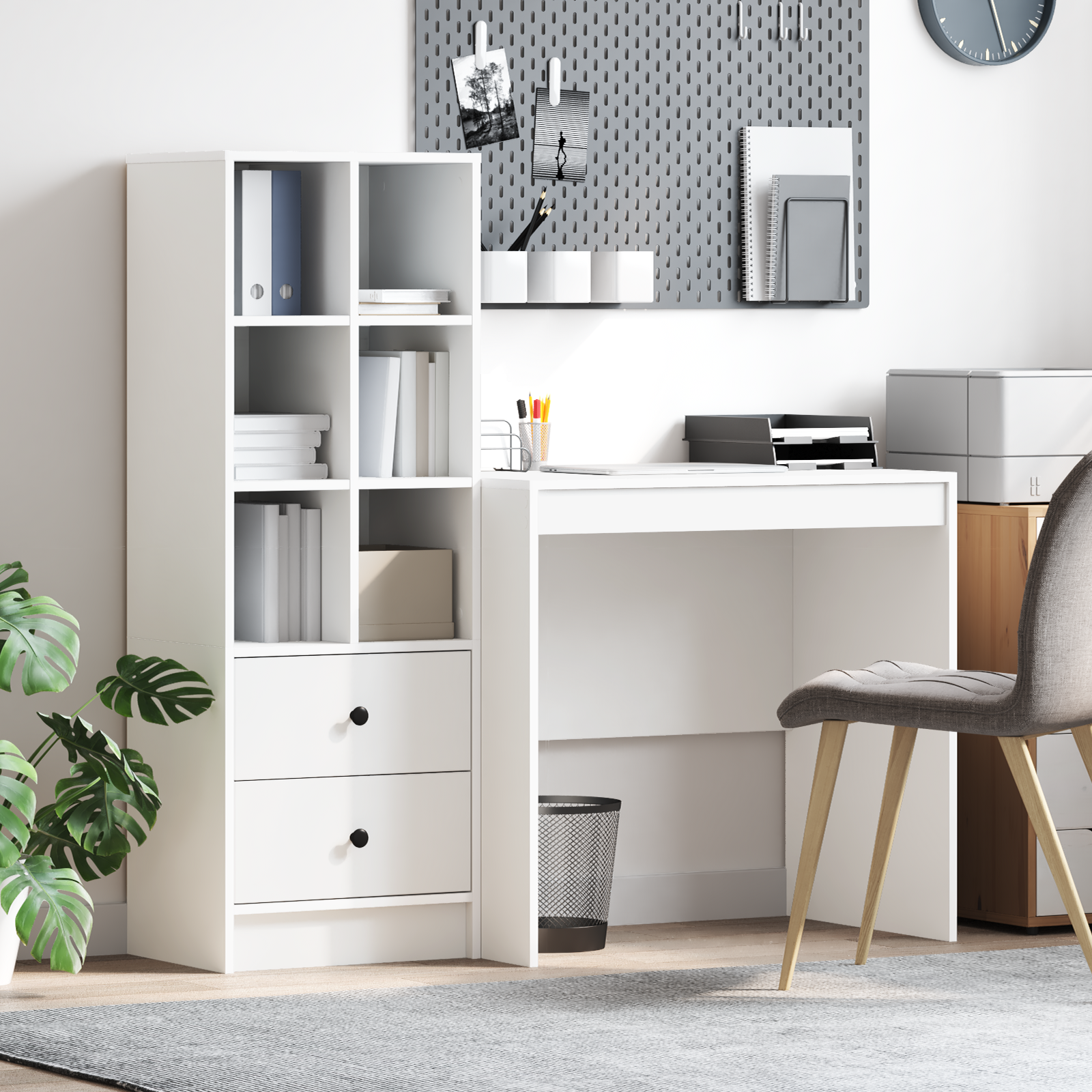 Bureau avec tiroir avec étagère avec stockage 2 pcs Blanc - XIOS