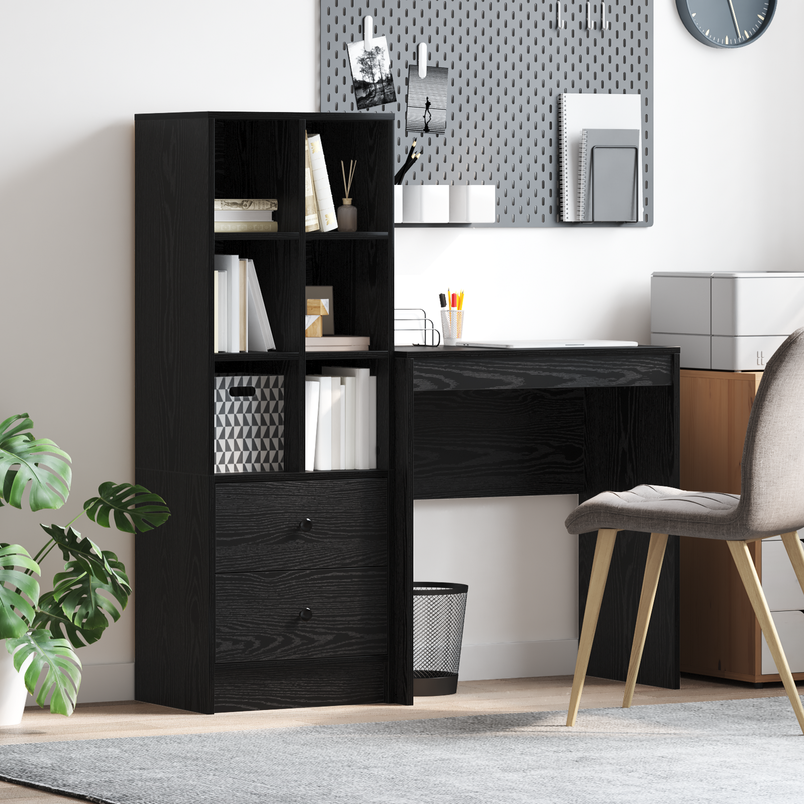 Bureau avec tiroir avec étagère avec stockage 2 pcs Chêne noir - XIOS