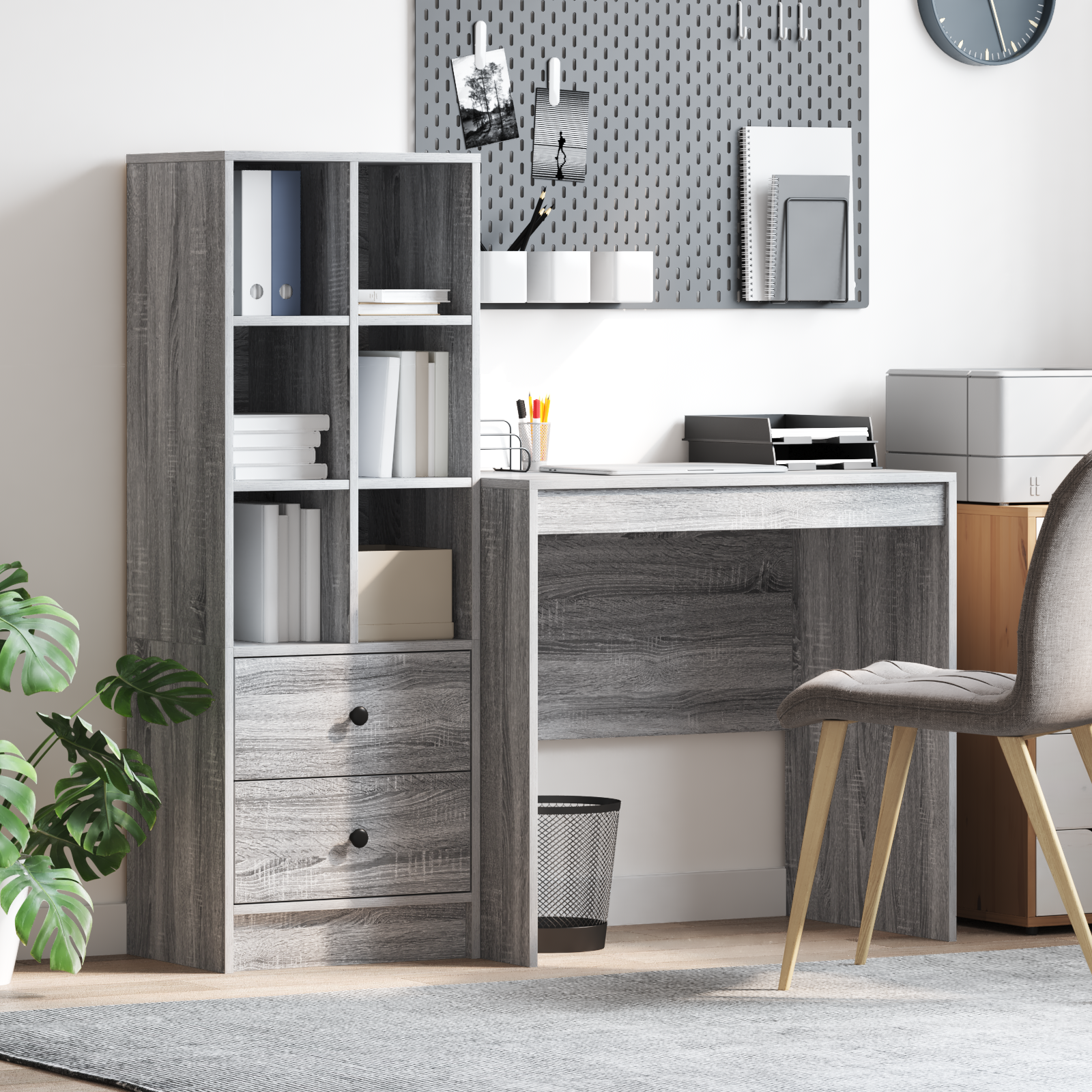 Bureau avec tiroir avec étagère avec stockage 2 pcs Gris Sonoma - XIOS