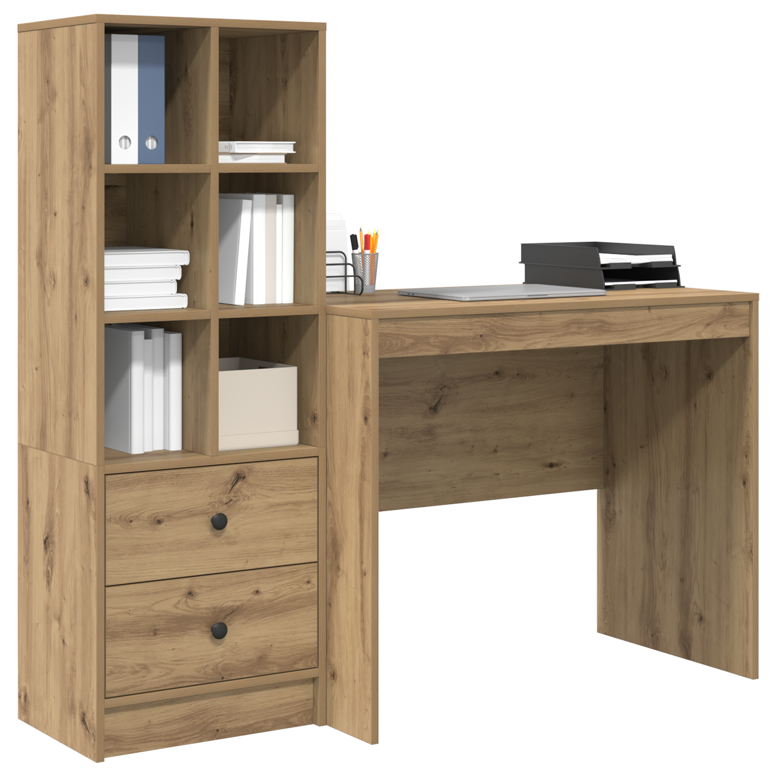 Bureau avec tiroir avec étagère 2 pcs Chêne artisanal - XIOS