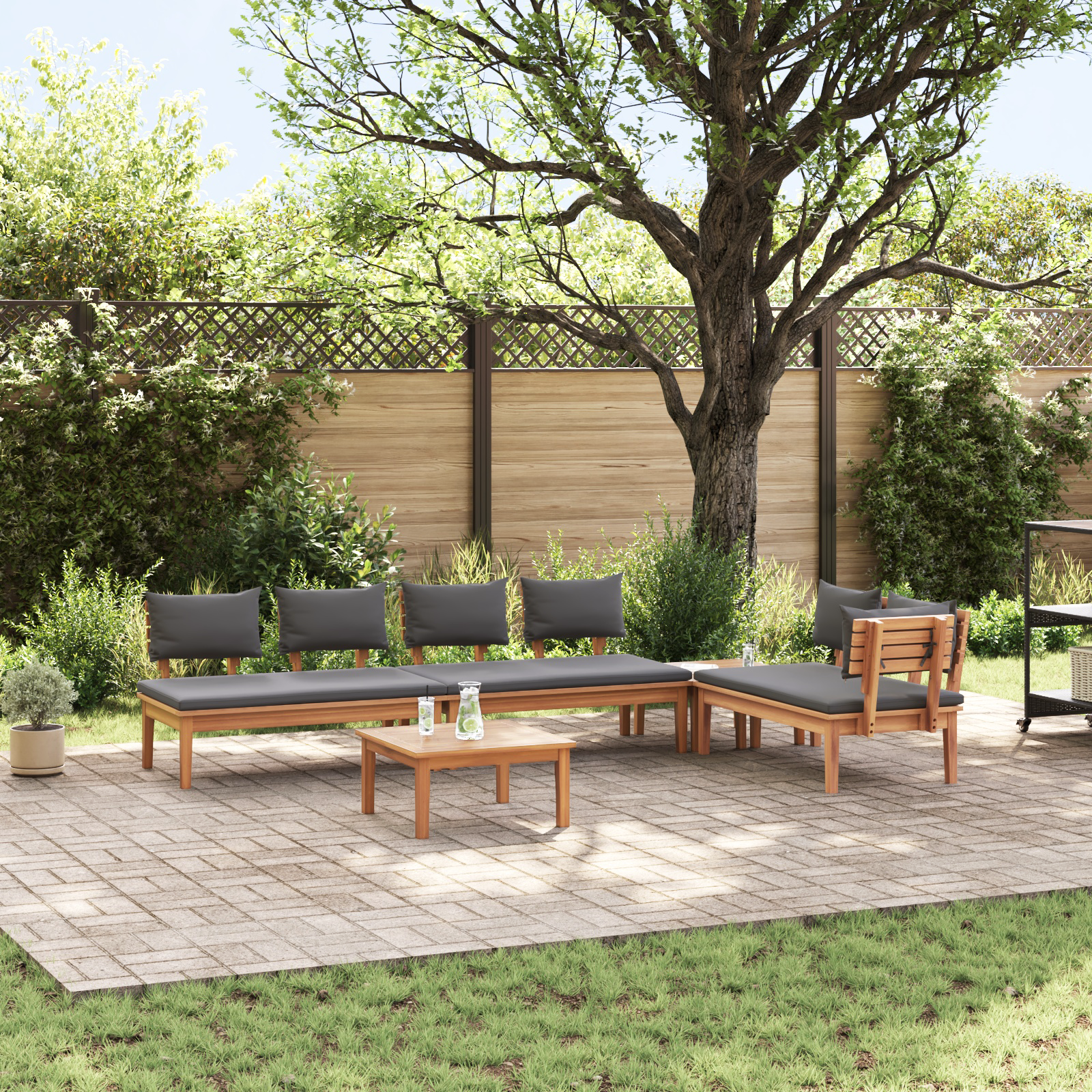 Ensemble de salle à manger de jardin 5 pièces avec coussins - Bois de teck massif Éléments pour canapés modulables de jardin vidaXL