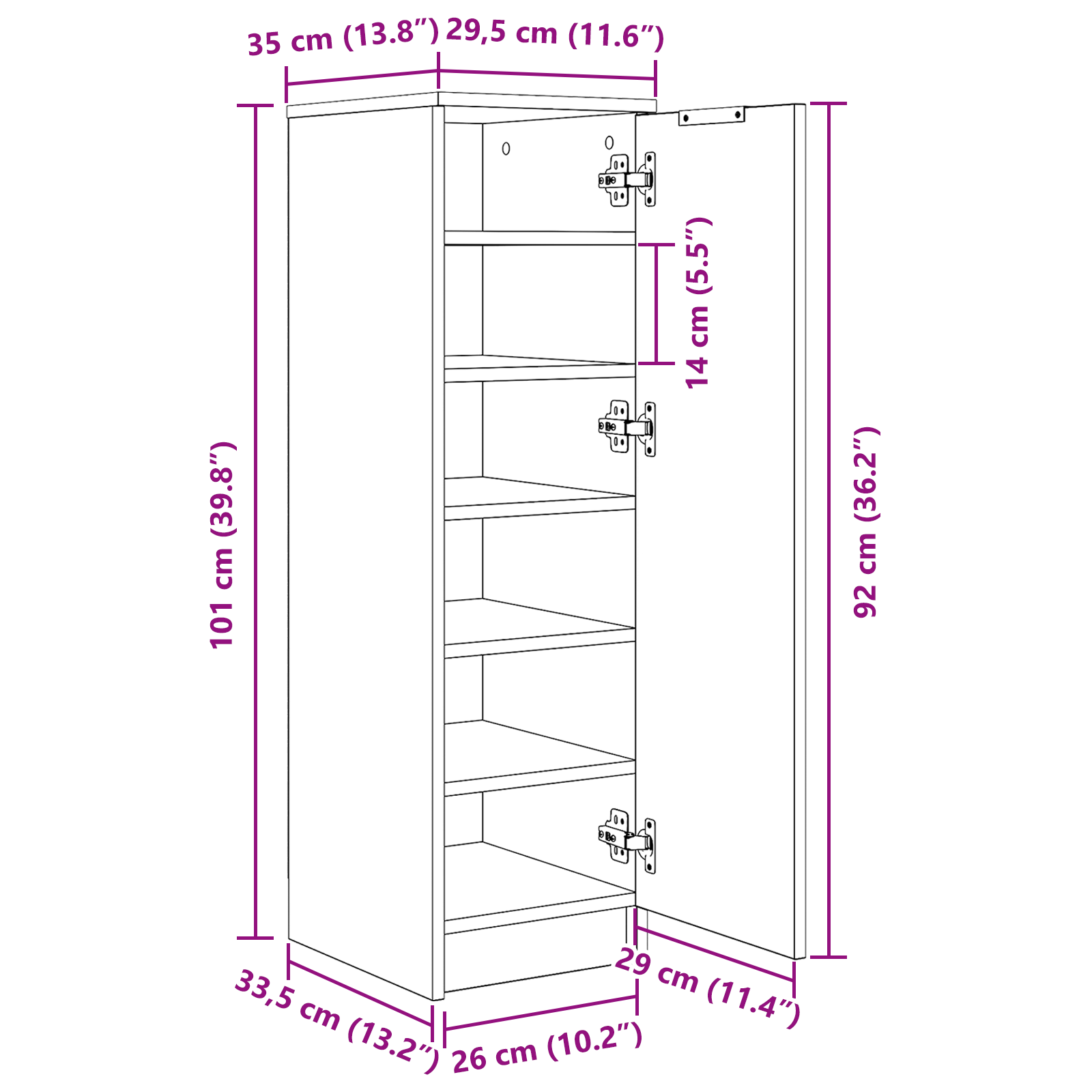 Meuble à chaussures avec étagère Chêne noir 29.5 x 35 x 101 cm - XIOS