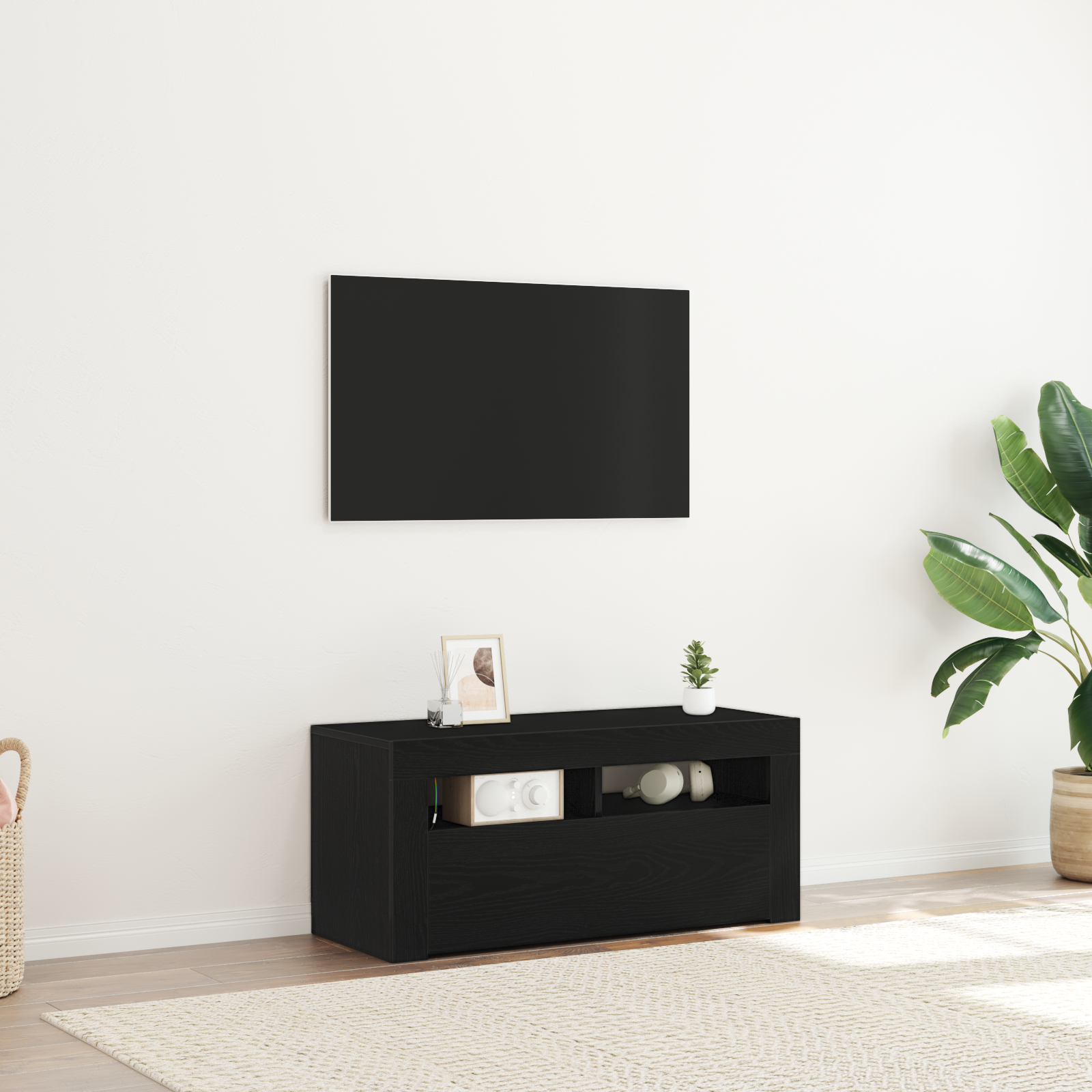 Meuble TV Noir 90 x 35 x 40 cm Bois d'ingénierie - XIOS