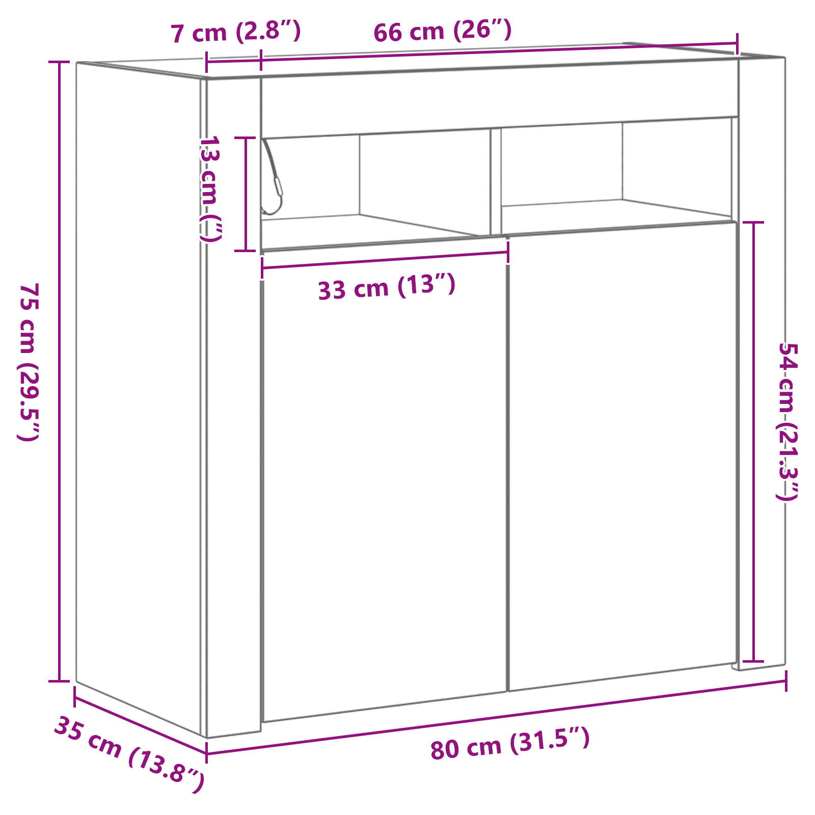 Buffet Noir 80 x 35 x 75 cm Bois d'ingénierie - XIOS
