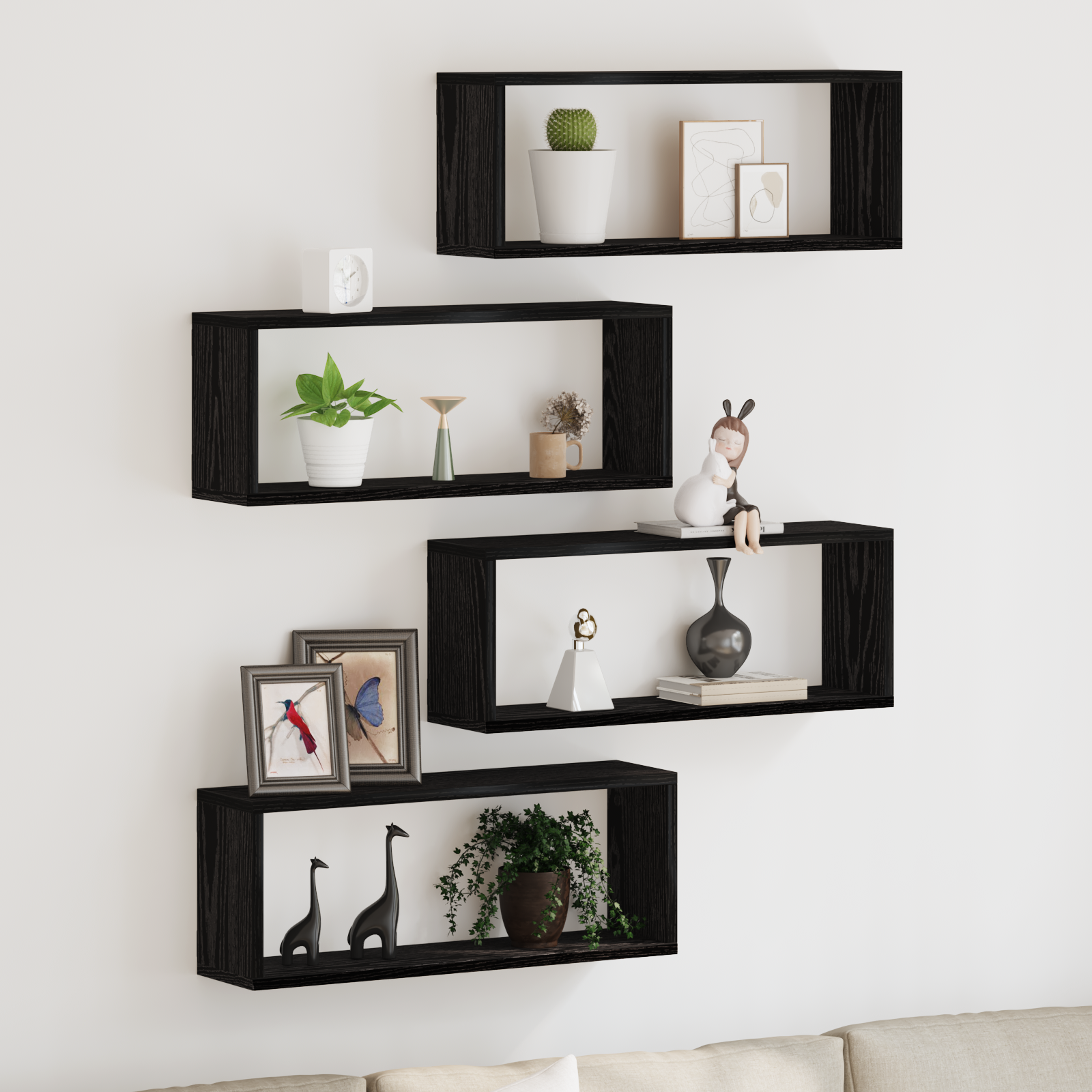 Étagères murales avec étagère 4 pcs Chêne noir 60 x 15 x 23 cm - XIOS