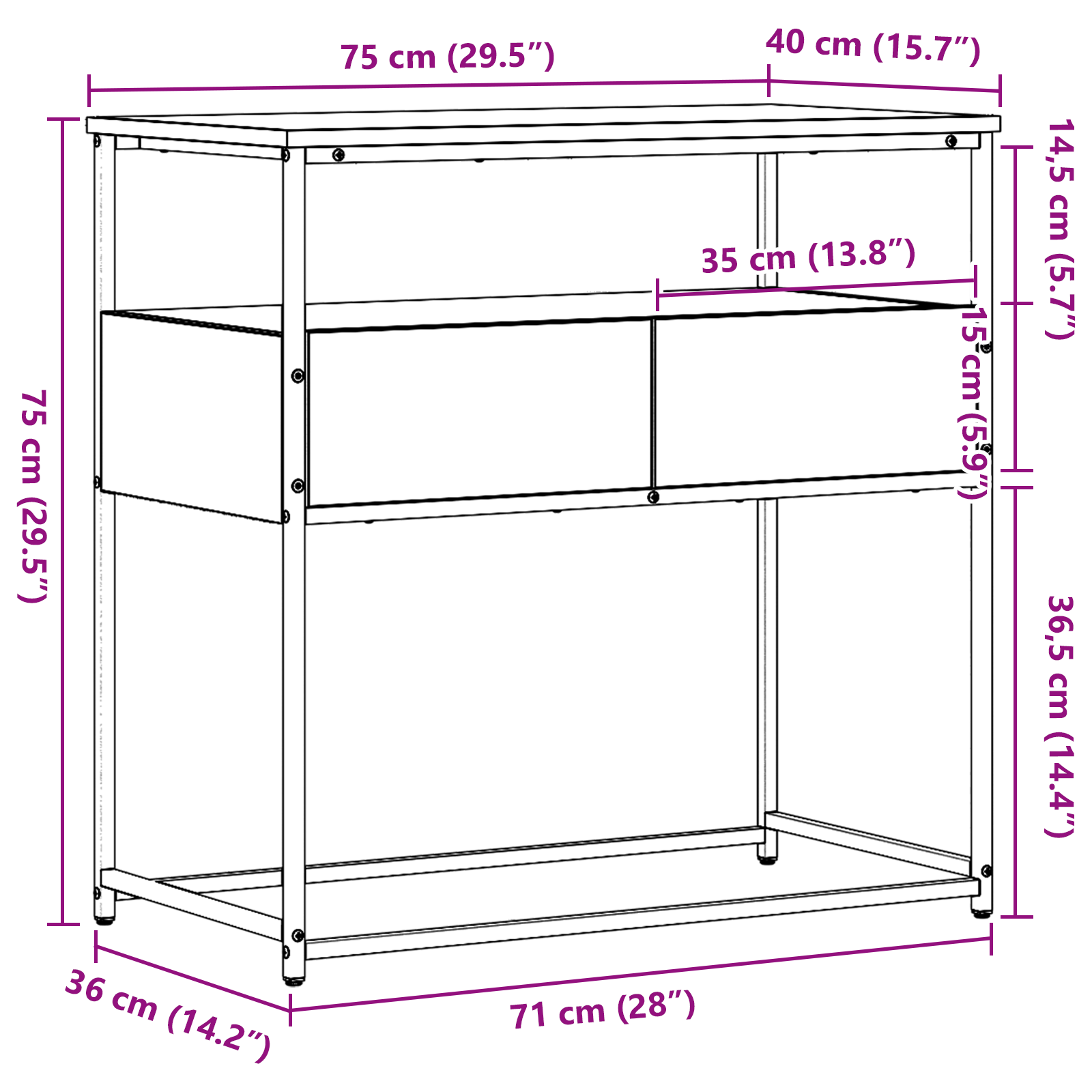 Table Console avec tiroir Bois Ancien 75 x 40 x 75 cm - XIOS