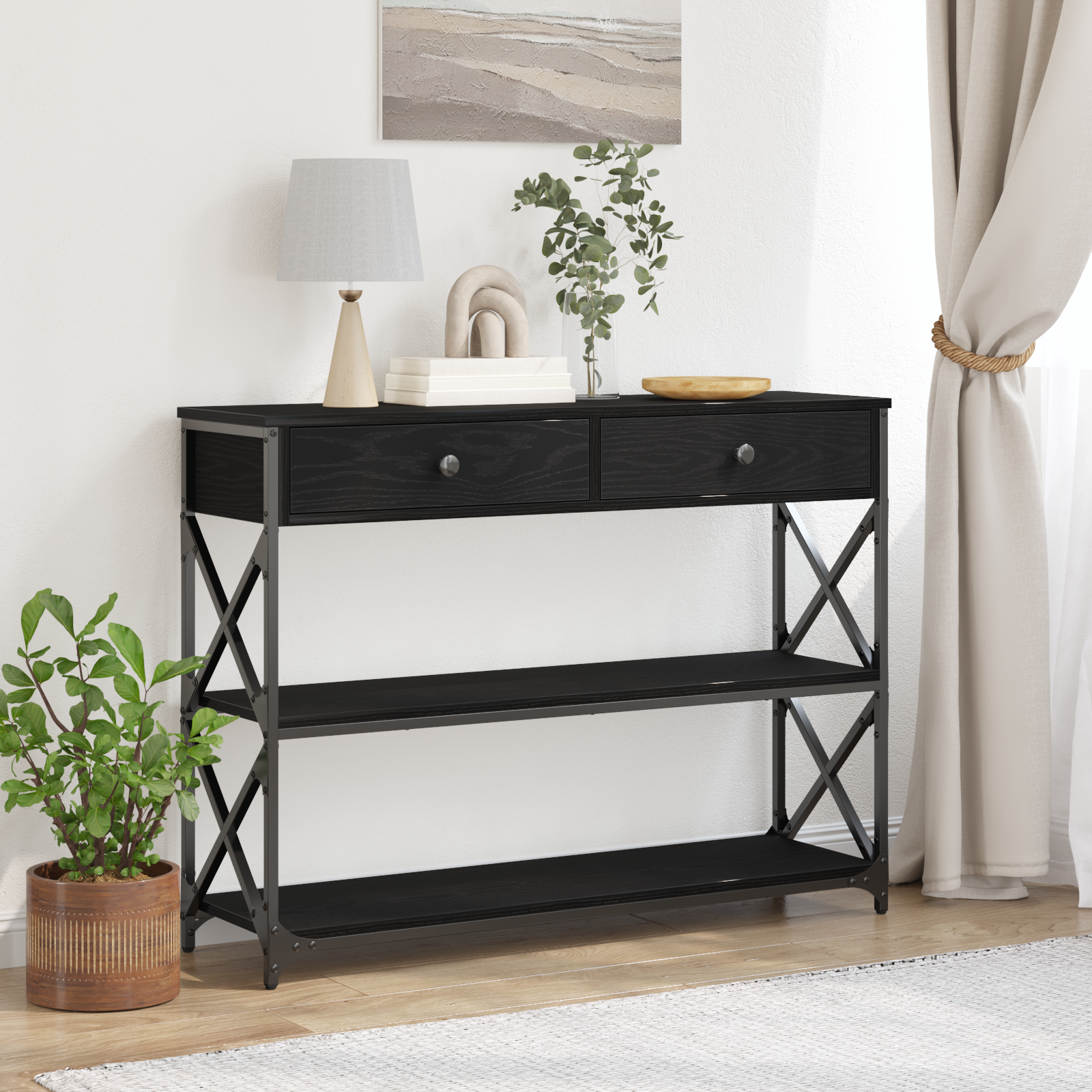 Table Console avec tiroir Chêne noir 100 x 28 x 75 cm - XIOS