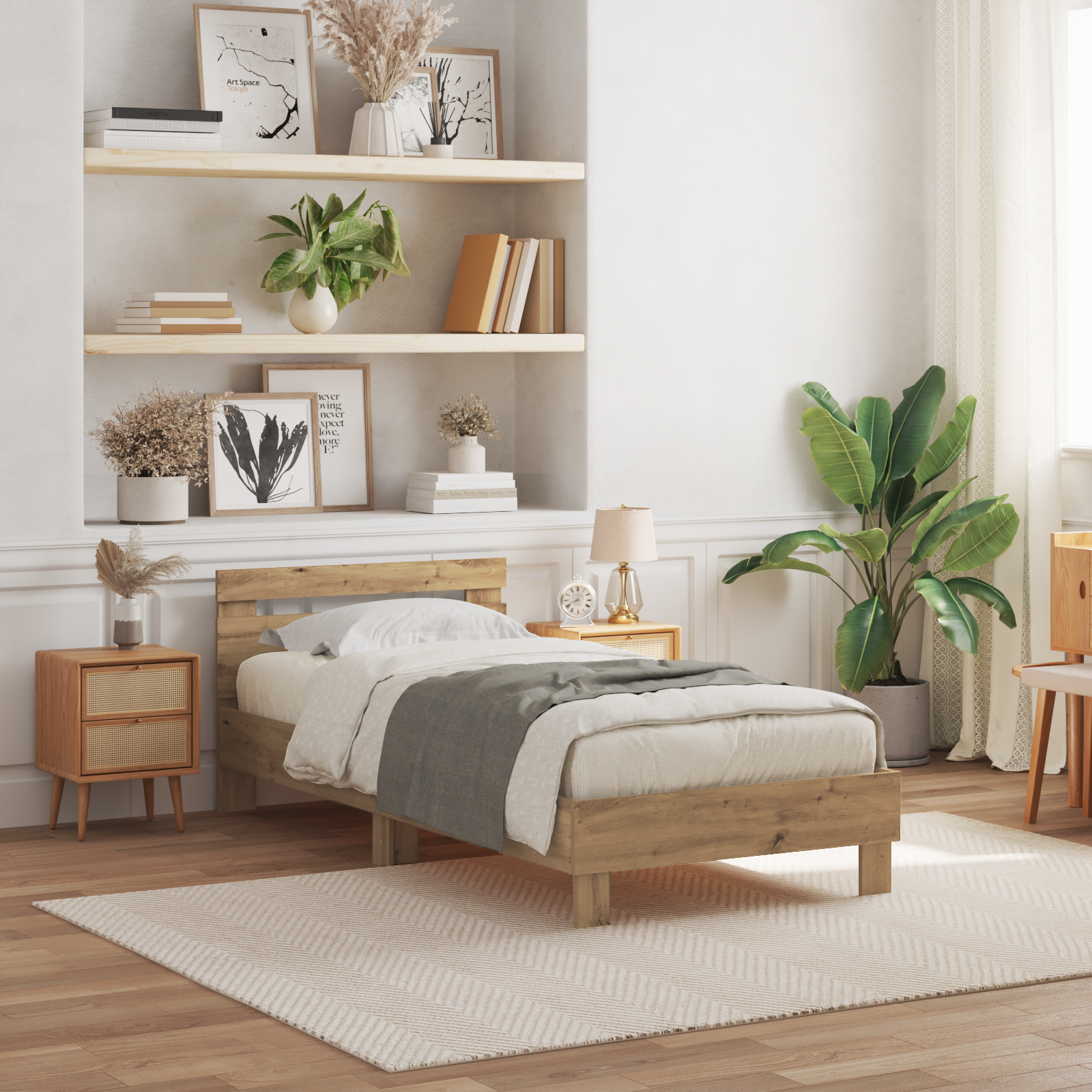 Cadre de lit chêne artisanal 90 x 200 cm Bois d'ingénierie - XIOS