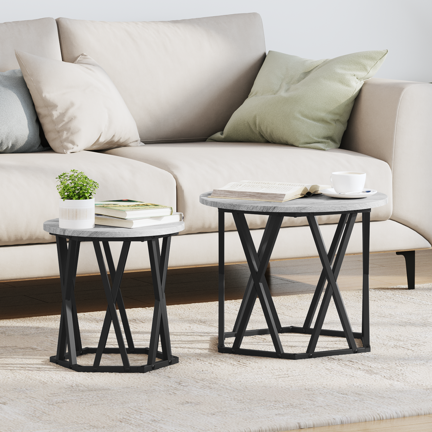 Tables d'appoint empilables vidaXL 2 pcs Gris Sonoma en bois reconstitué
