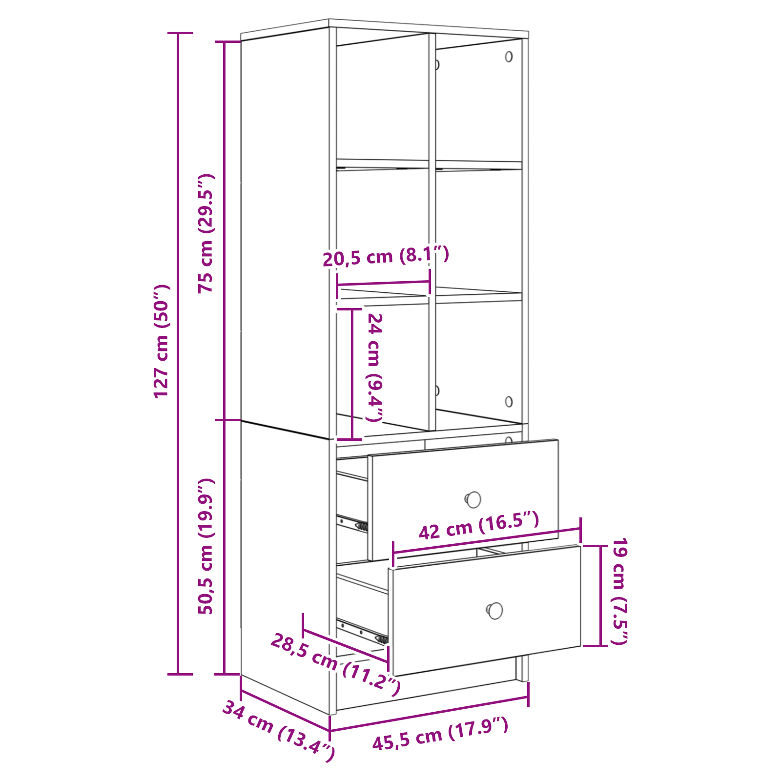 Haut Armoire avec tiroir Blanc 45,5 x 34 x 127 cm - XIOS