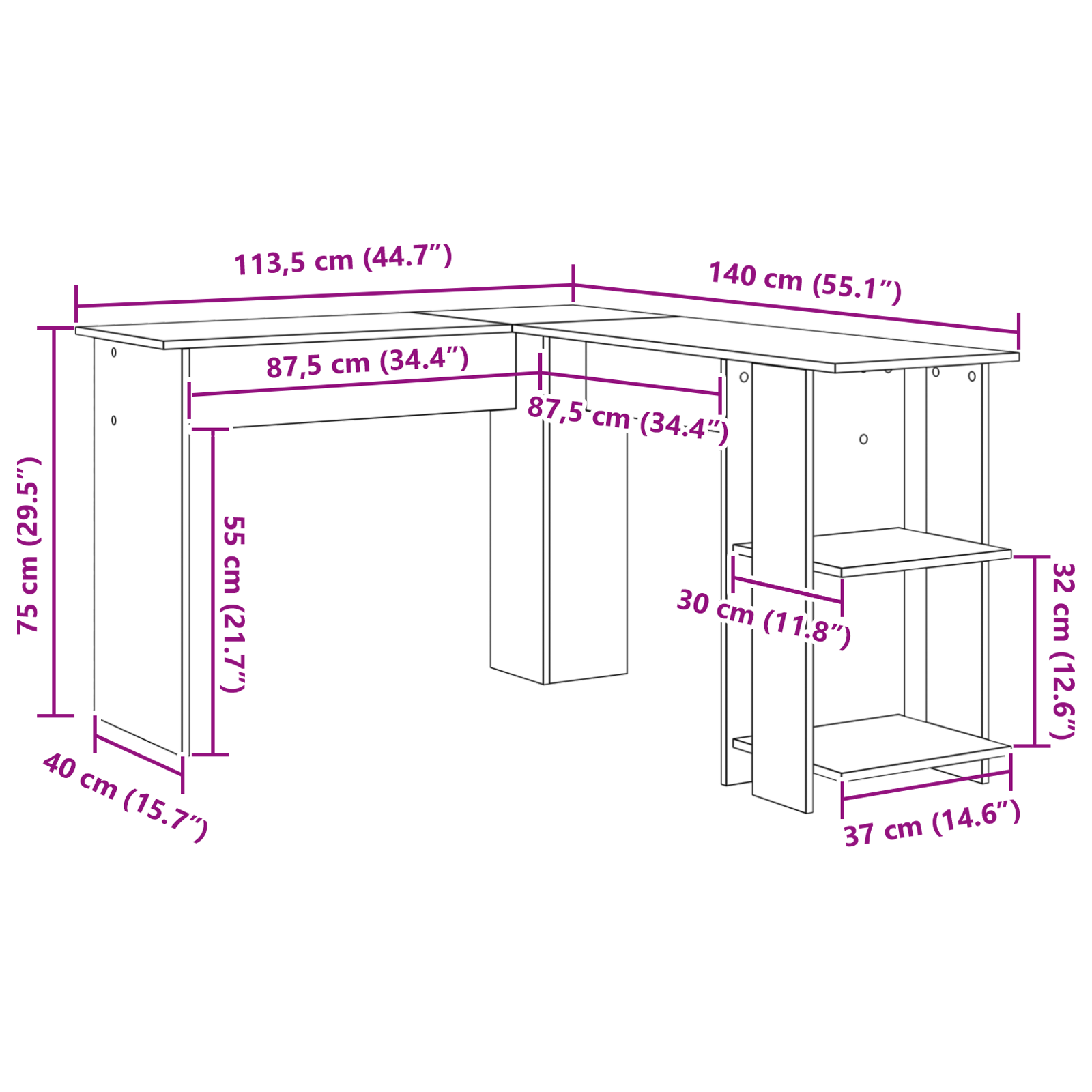 Bureau d'angle Blanc 140 x 113,5 x 75 cm Bois d'ingénierie - XIOS