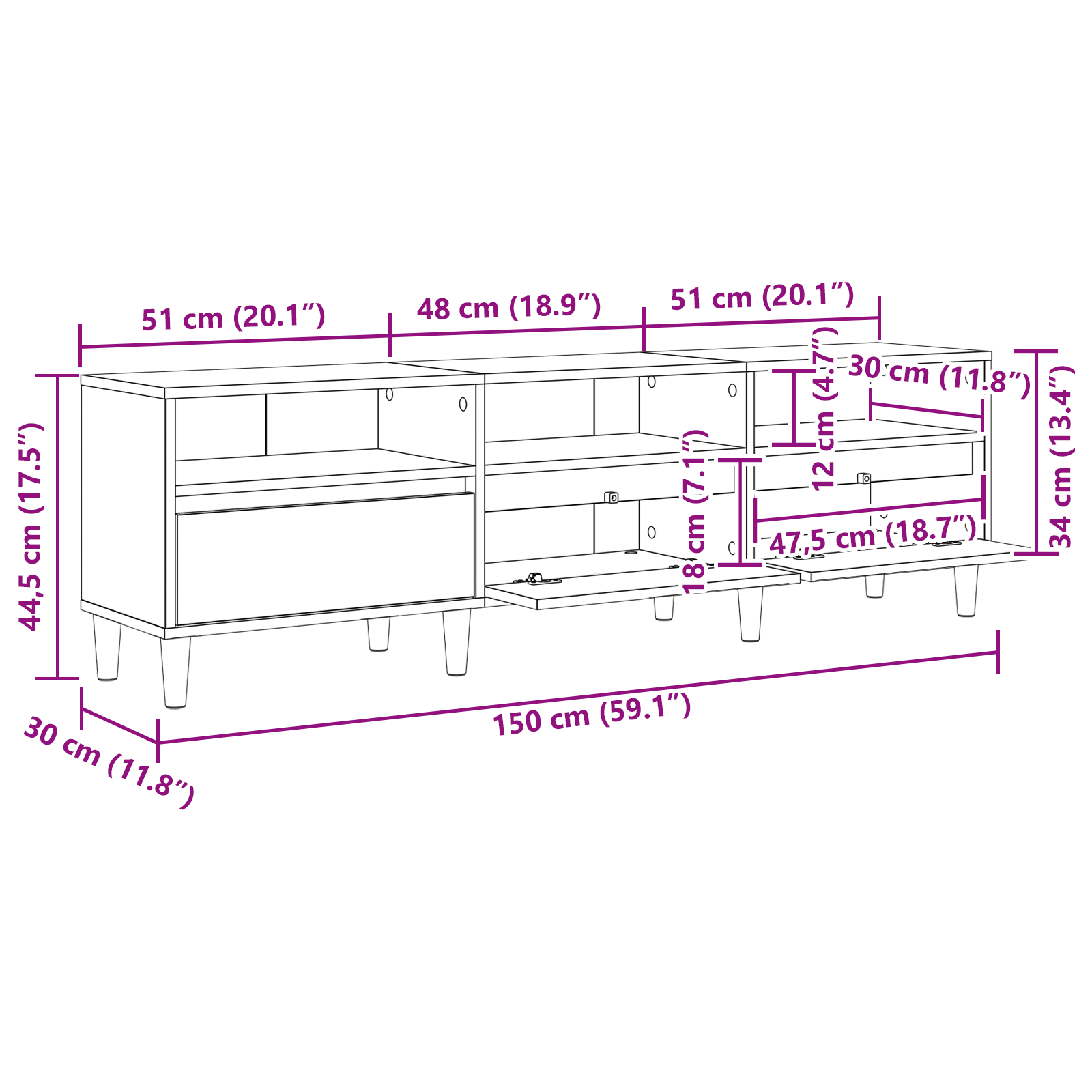 Meuble TV Chêne artisanal 150 x 30 x 45 cm Bois d'ingénierie - XIOS