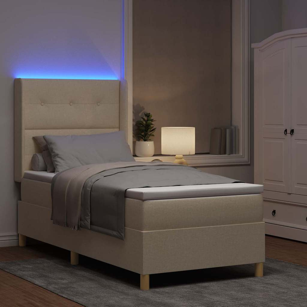Lit à ressorts avec bandes LED Crème 90 x 190 cm tissu - XIOS