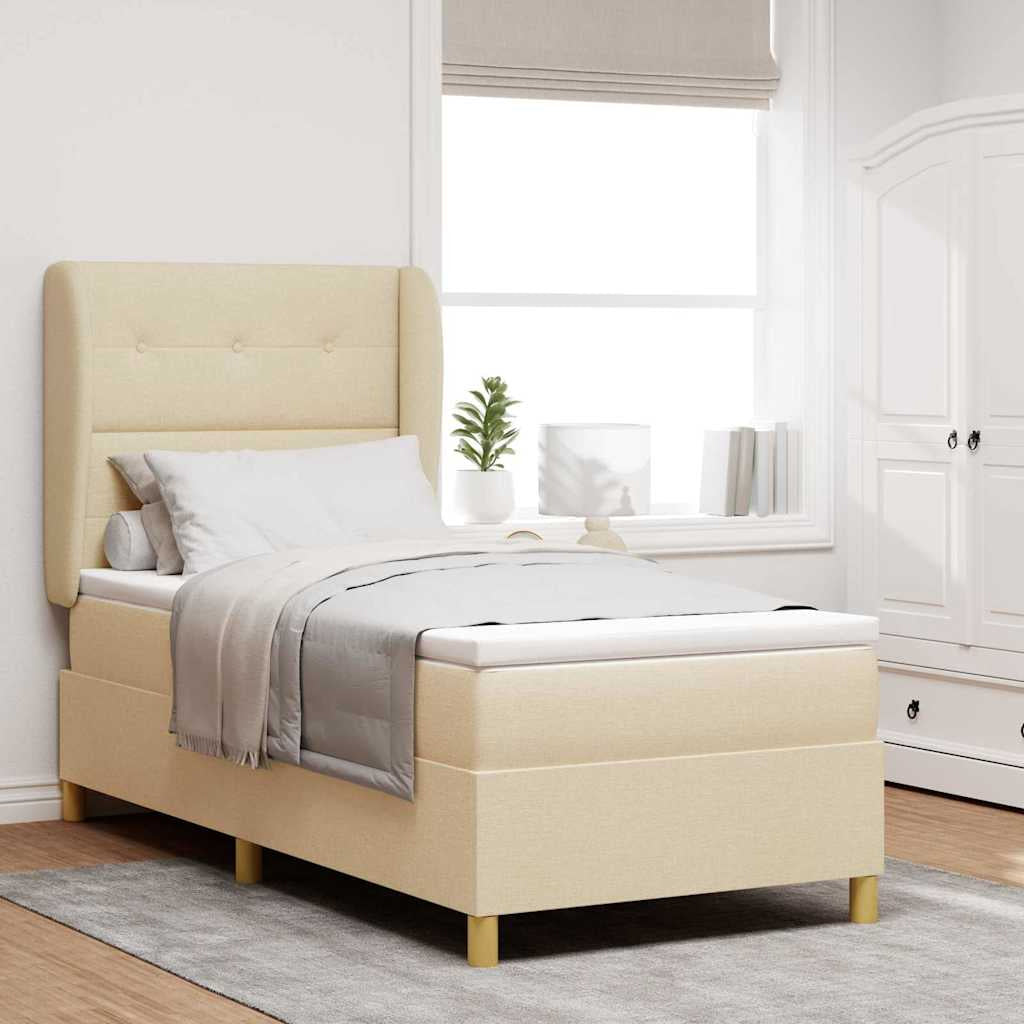 Lit à ressorts avec tête de lit Crème 190 x 90 cm tissu - XIOS