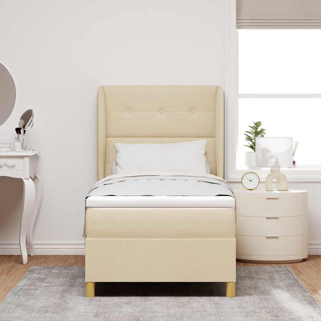 Lit à ressorts avec tête de lit Crème 190 x 90 cm tissu - XIOS