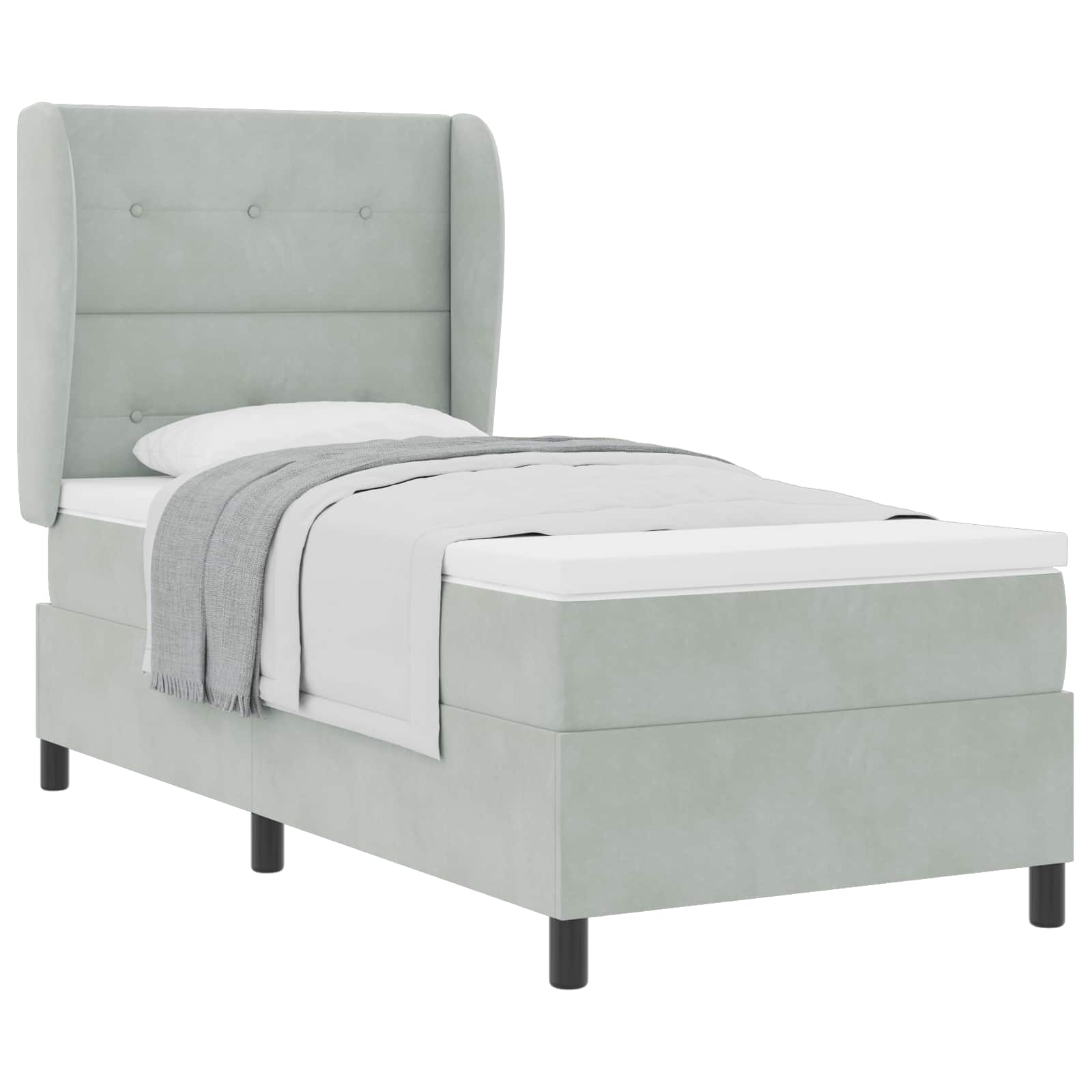 Lit à ressorts avec tête de lit Gris clair 200 x 90 cm Velours - XIOS