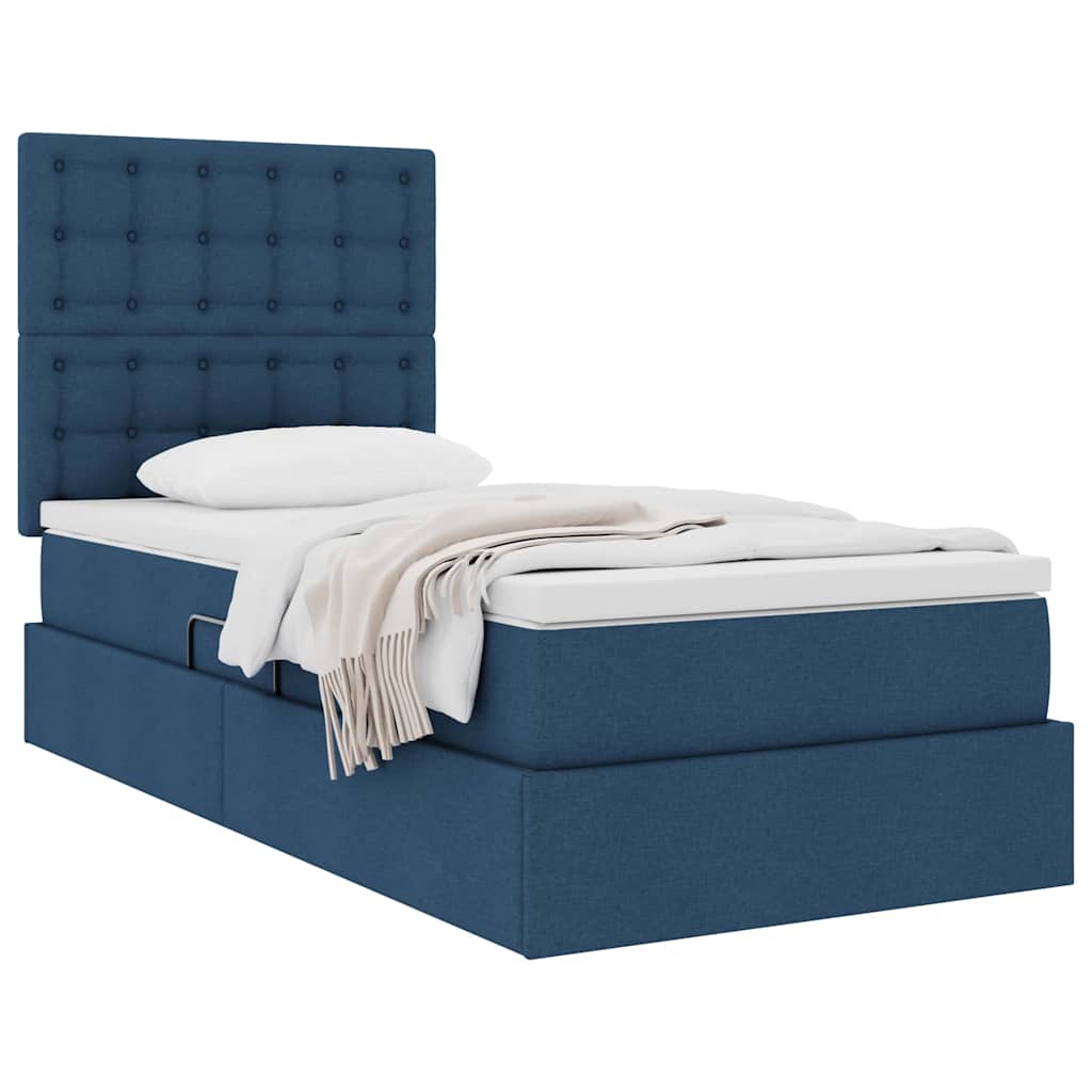 Lit avec rangement et matelas Bleu 100 x 200 cm tissu - XIOS