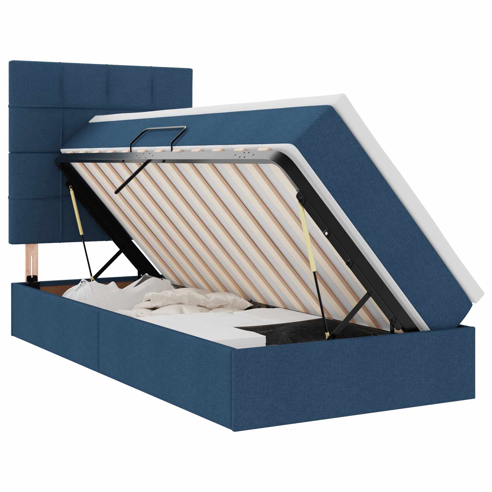 Lit avec rangement et matelas Bleu 100 x 200 cm tissu - XIOS