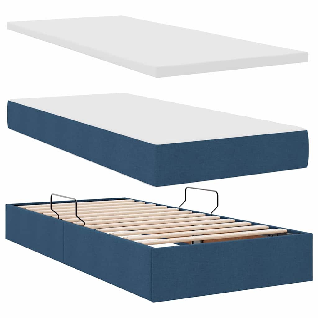 Lit avec rangement et matelas Bleu 100 x 200 cm tissu - XIOS