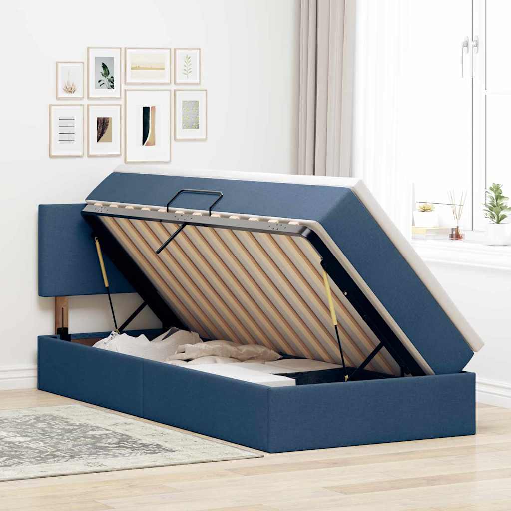 Lit avec rangement et matelas Bleu 90 x 200 cm Velours - XIOS